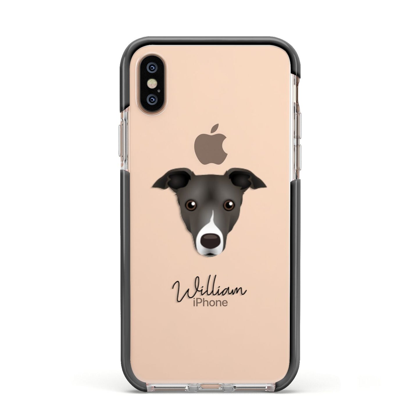 Italian Greyhound Personalised Apple iPhone Xs Impact Case Black Edge on Gold Phone