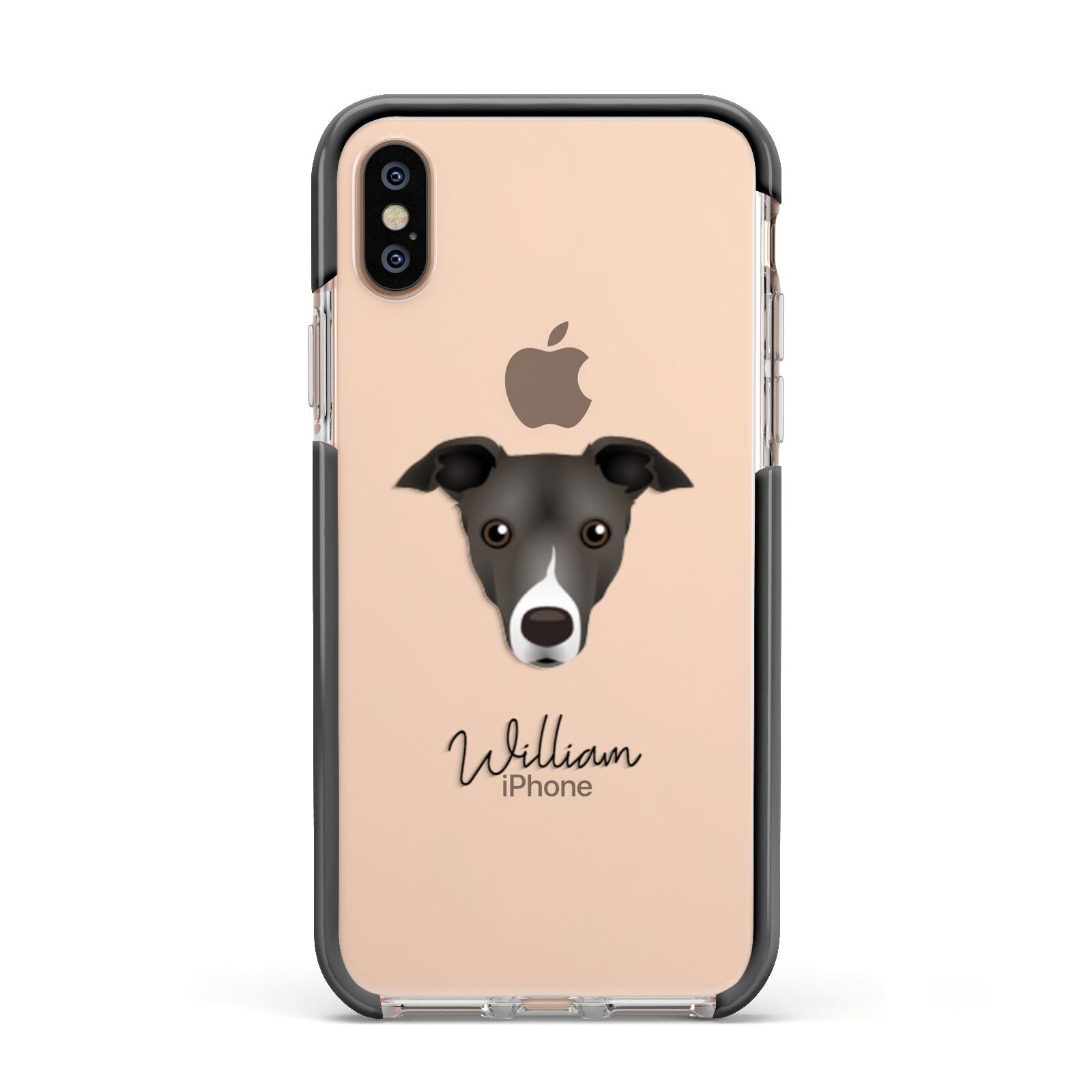 Italian Greyhound Personalised Apple iPhone Xs Impact Case Black Edge on Gold Phone