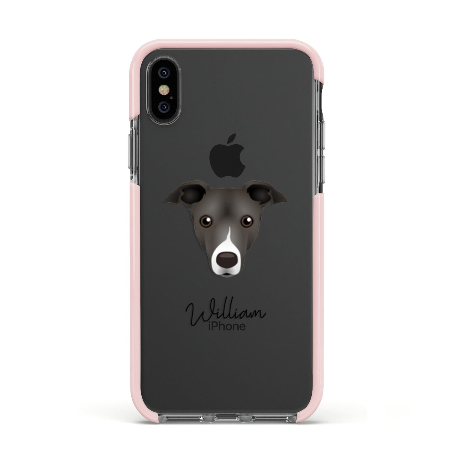 Italian Greyhound Personalised Apple iPhone Xs Impact Case Pink Edge on Black Phone