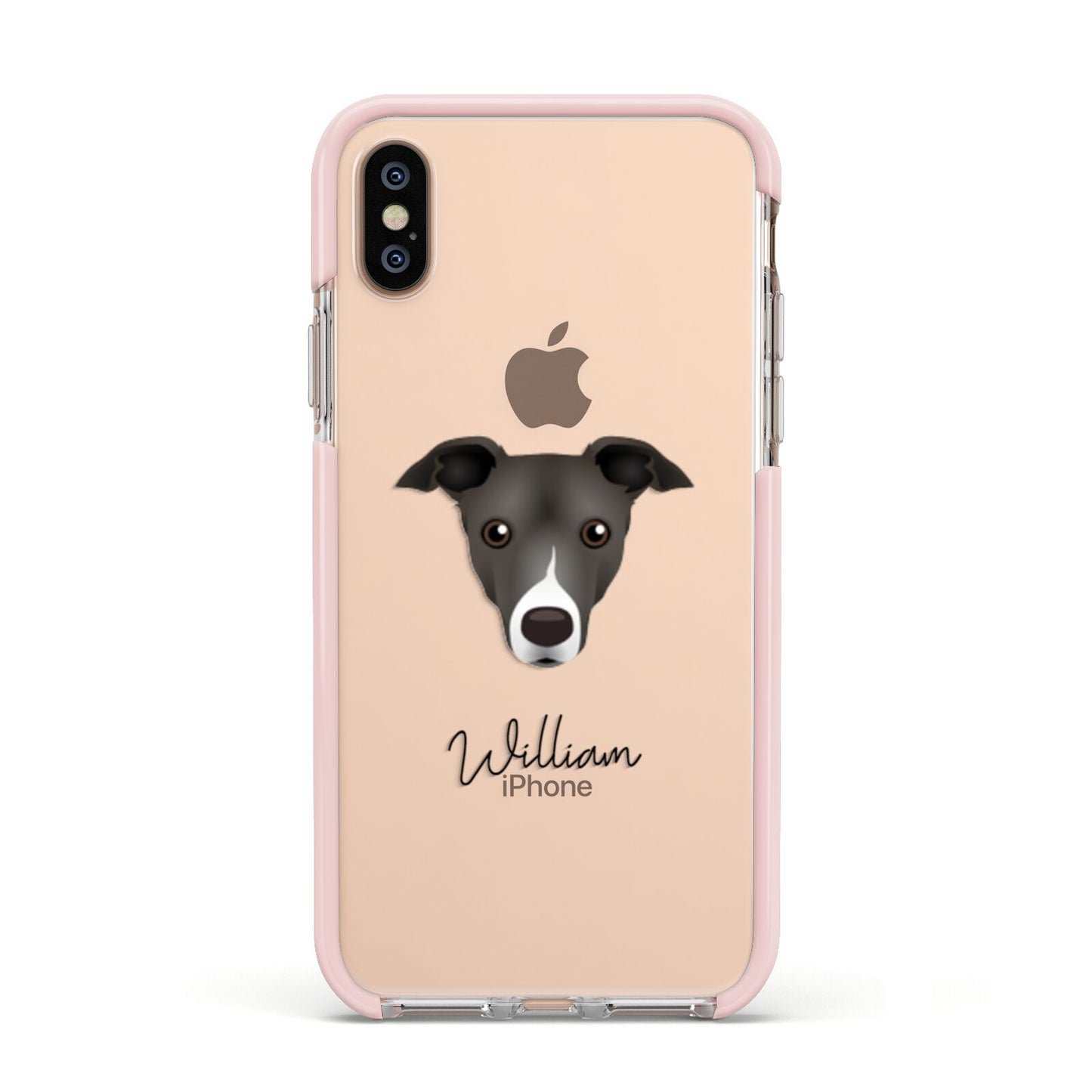Italian Greyhound Personalised Apple iPhone Xs Impact Case Pink Edge on Gold Phone