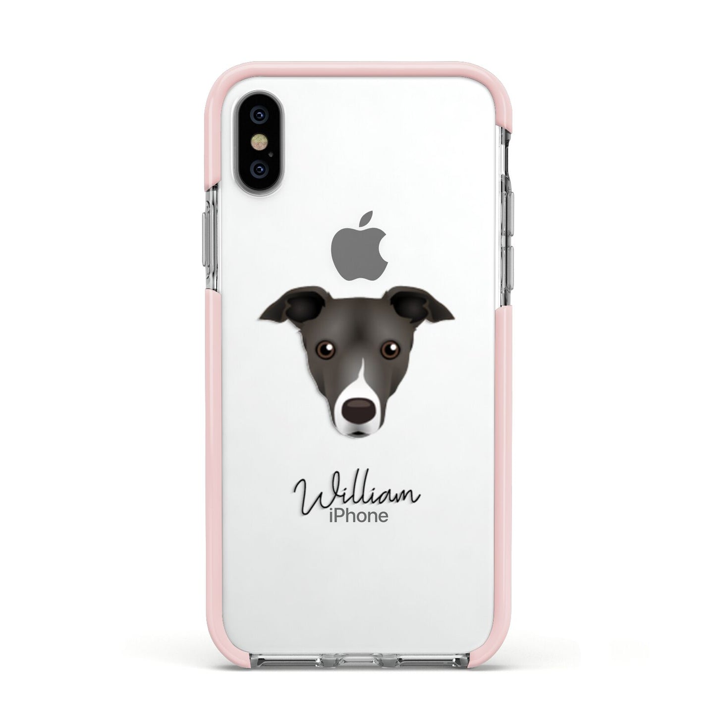 Italian Greyhound Personalised Apple iPhone Xs Impact Case Pink Edge on Silver Phone