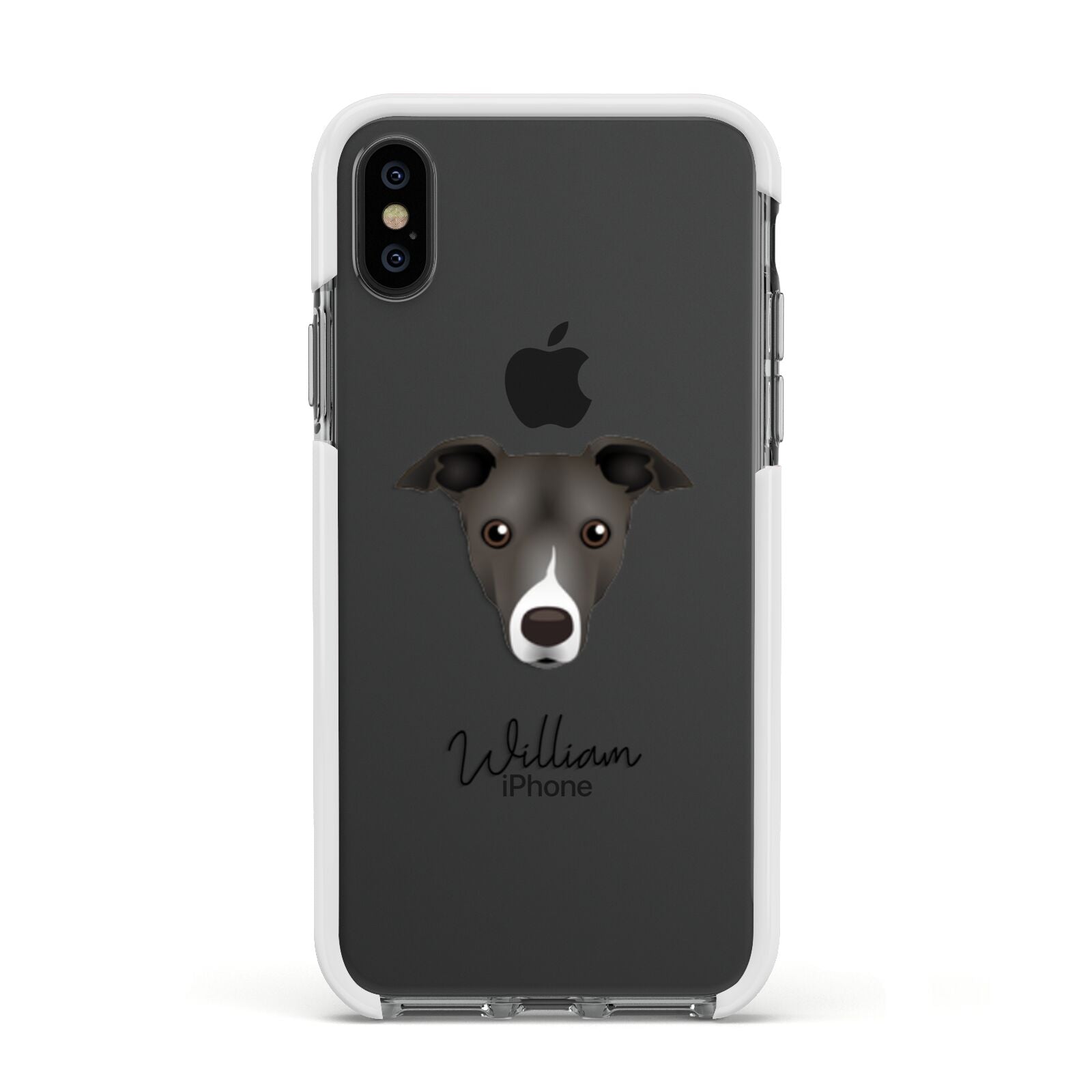 Italian Greyhound Personalised Apple iPhone Xs Impact Case White Edge on Black Phone