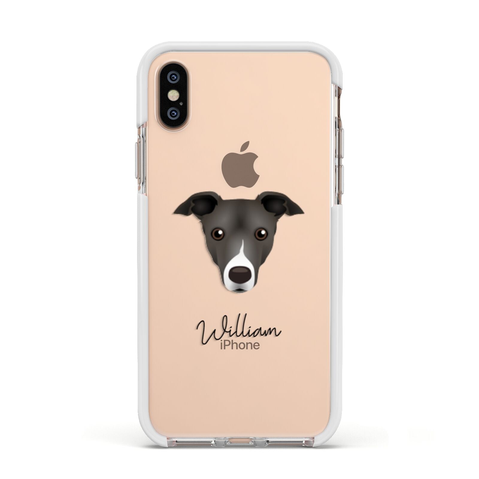 Italian Greyhound Personalised Apple iPhone Xs Impact Case White Edge on Gold Phone