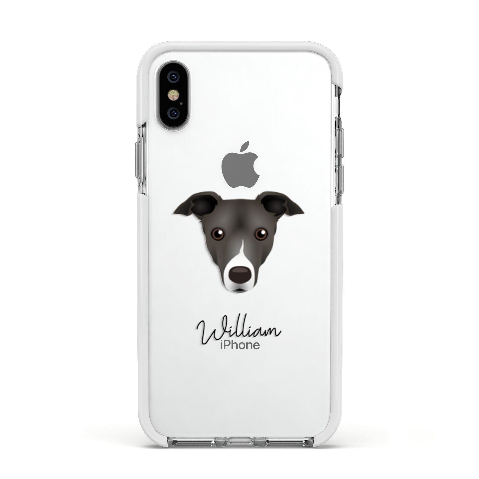 Italian Greyhound Personalised Apple iPhone Xs Impact Case White Edge on Silver Phone