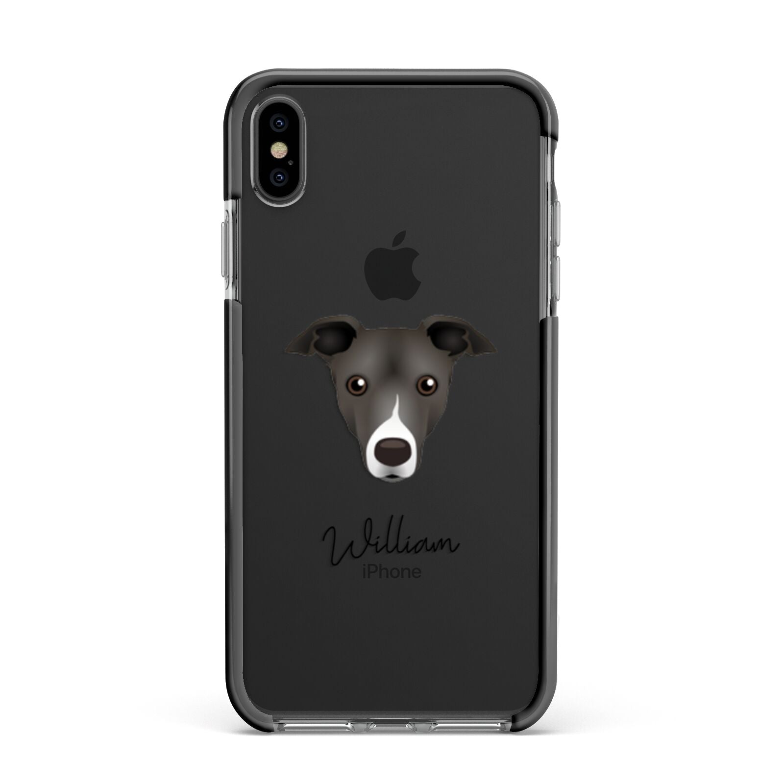 Italian Greyhound Personalised Apple iPhone Xs Max Impact Case Black Edge on Black Phone