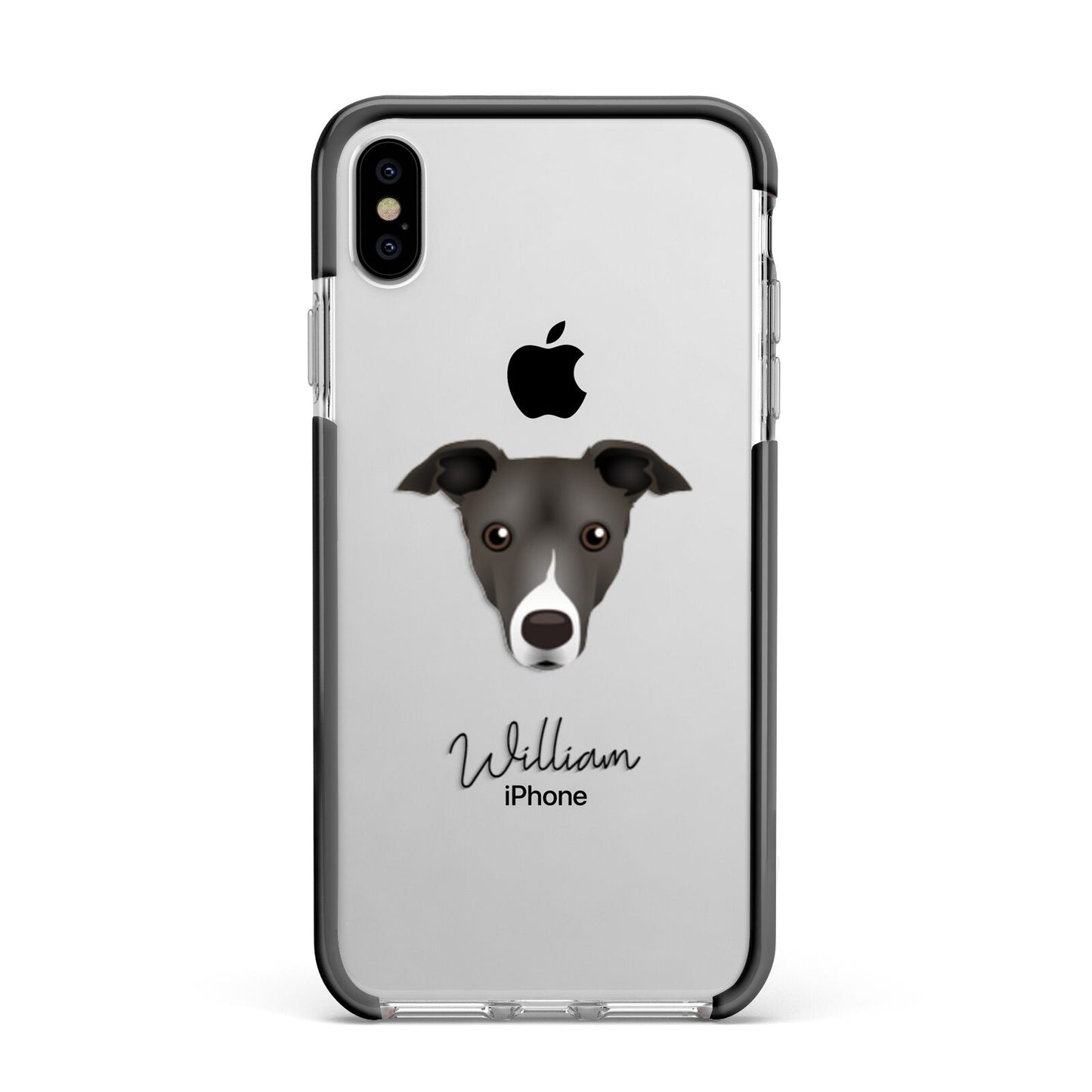 Italian Greyhound Personalised Apple iPhone Xs Max Impact Case Black Edge on Silver Phone