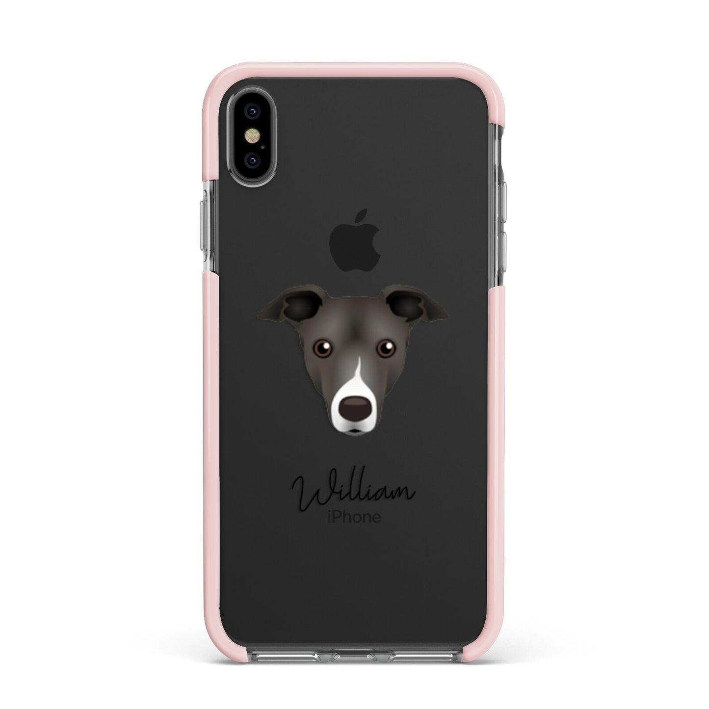 Italian Greyhound Personalised Apple iPhone Xs Max Impact Case Pink Edge on Black Phone