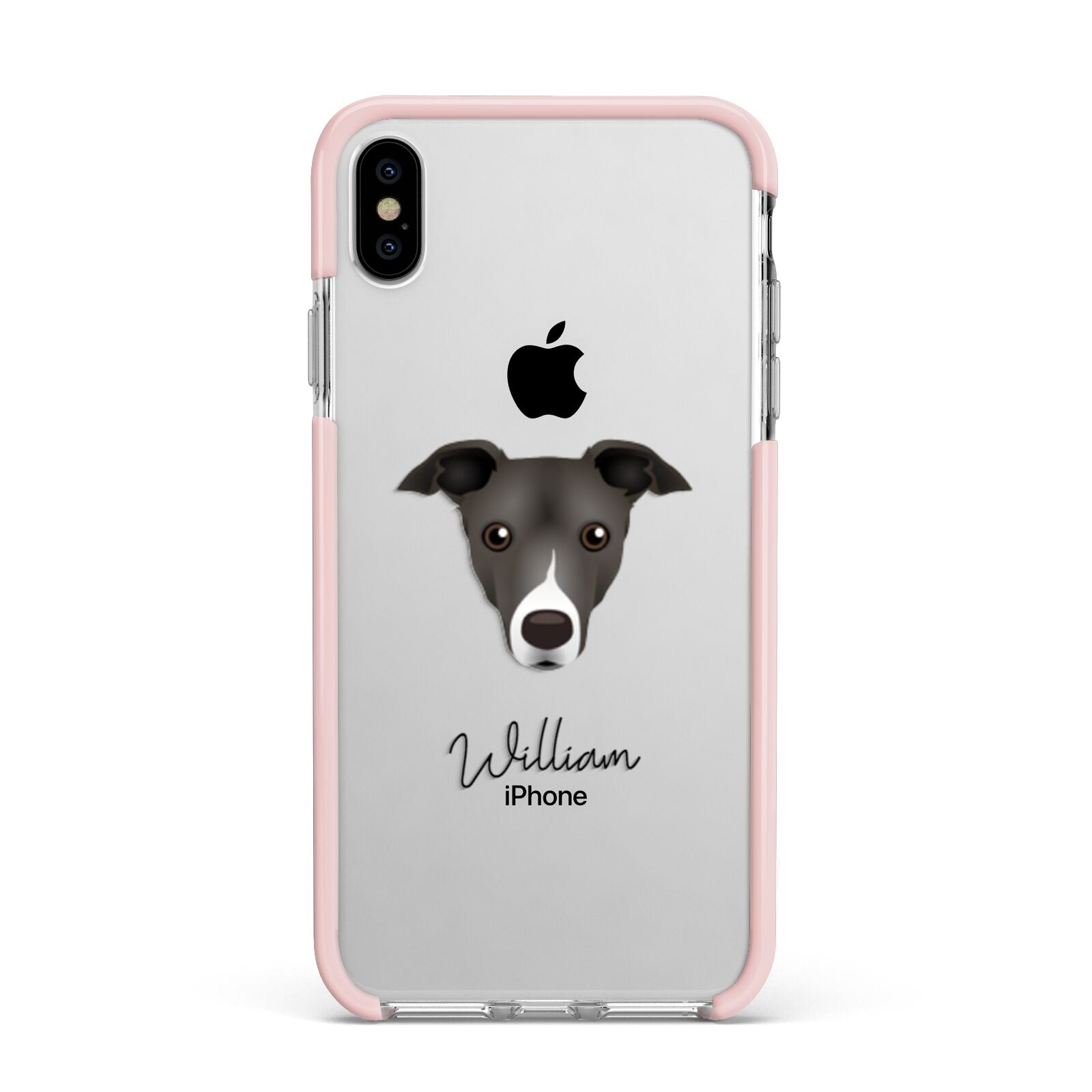 Italian Greyhound Personalised Apple iPhone Xs Max Impact Case Pink Edge on Silver Phone