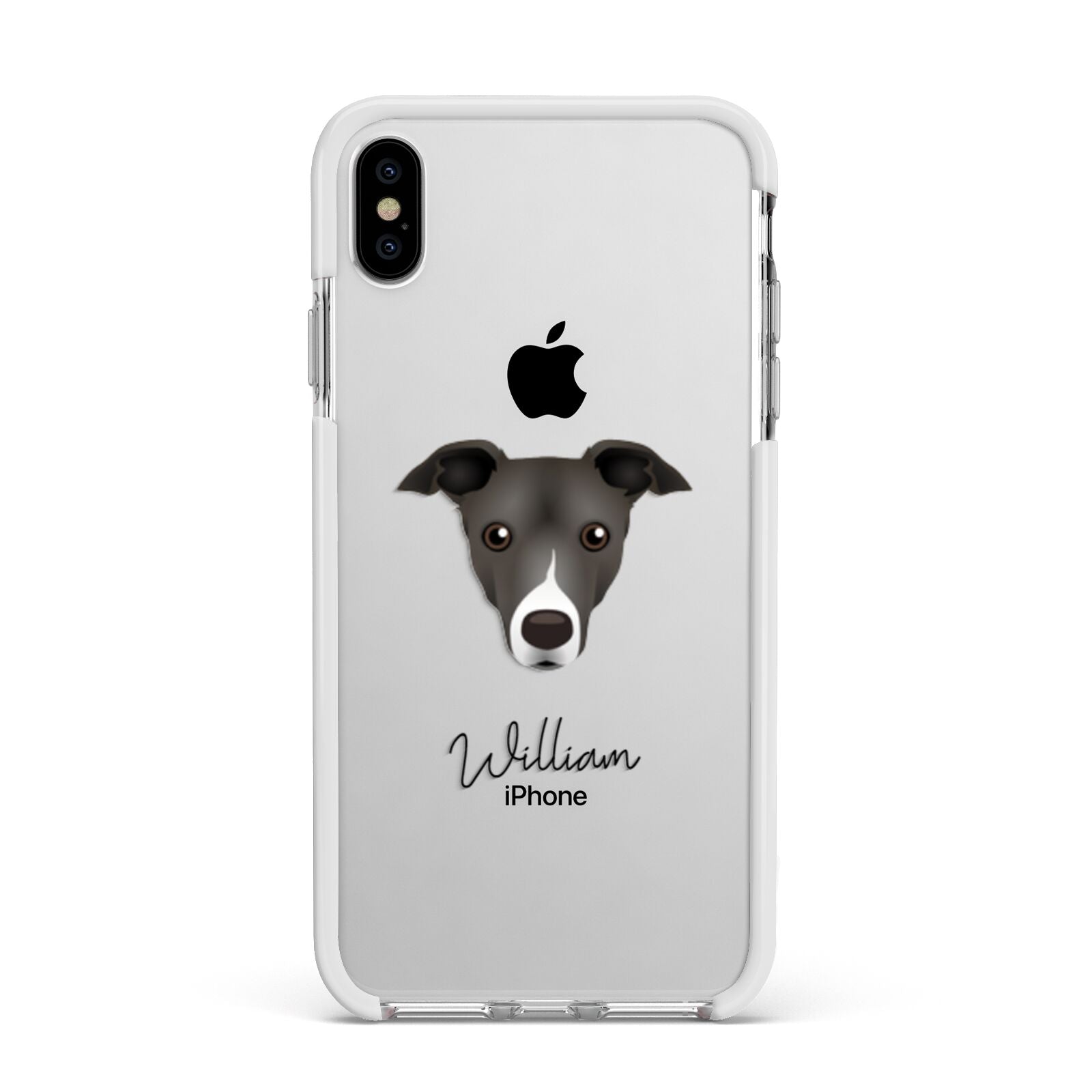 Italian Greyhound Personalised Apple iPhone Xs Max Impact Case White Edge on Silver Phone