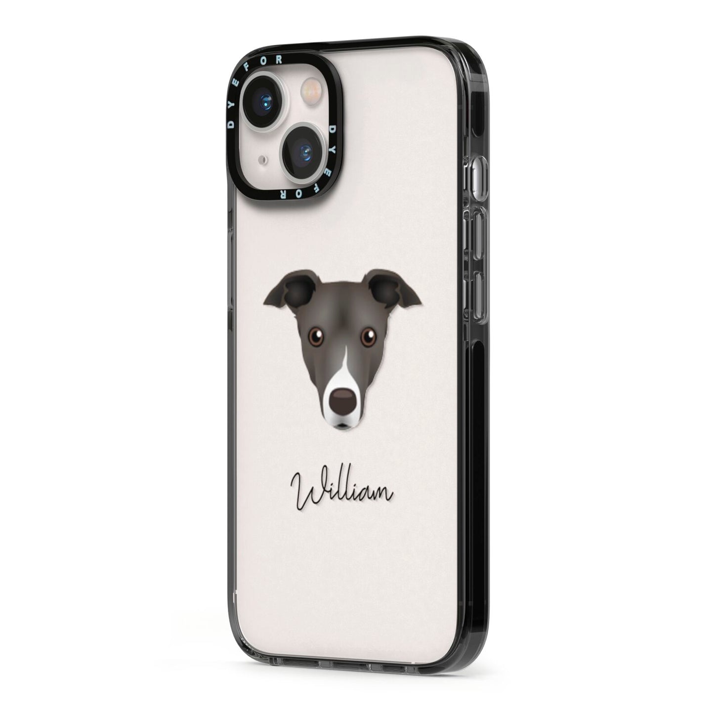 Italian Greyhound Personalised iPhone 13 Black Impact Case Side Angle on Silver phone