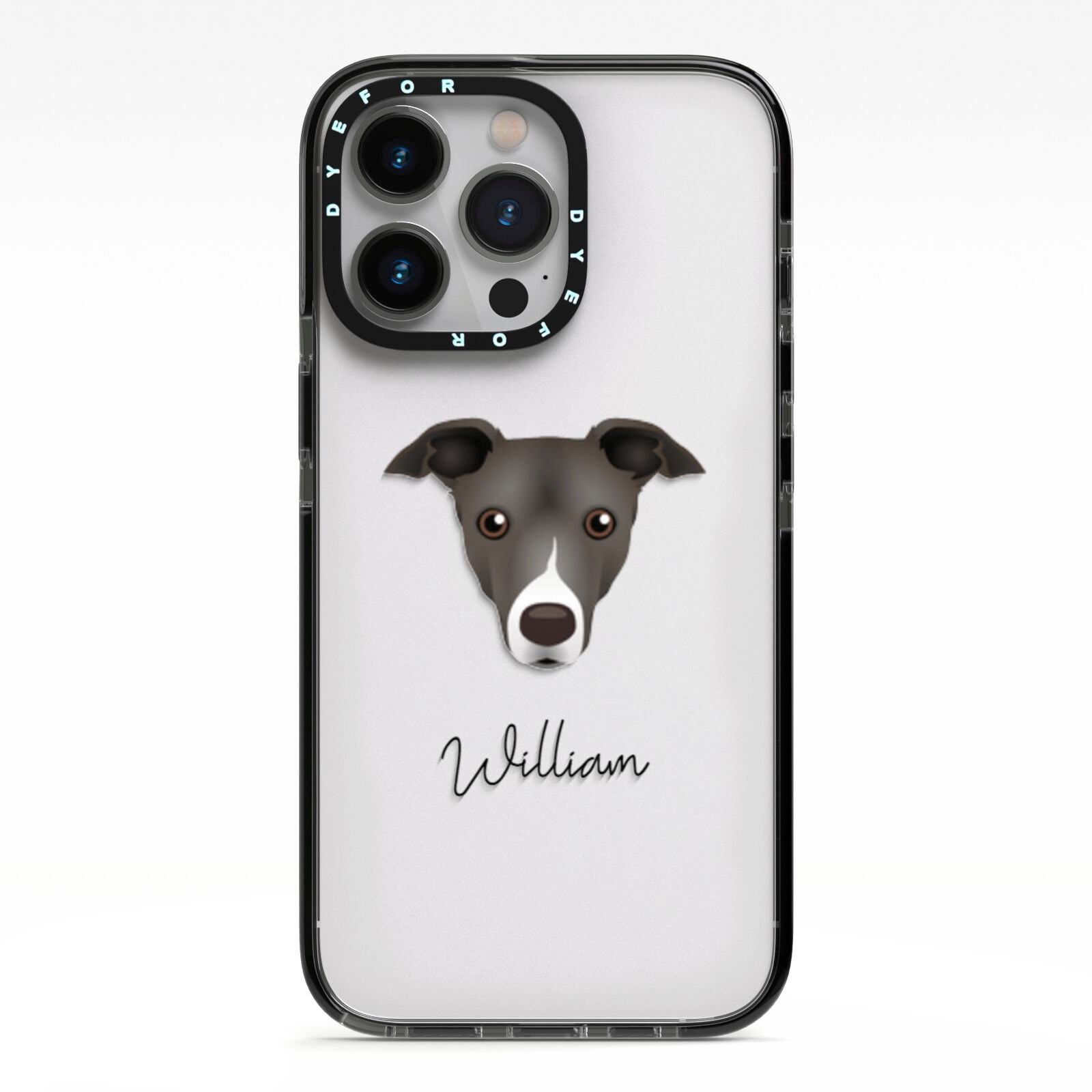 Italian Greyhound Personalised iPhone 13 Pro Black Impact Case on Silver phone