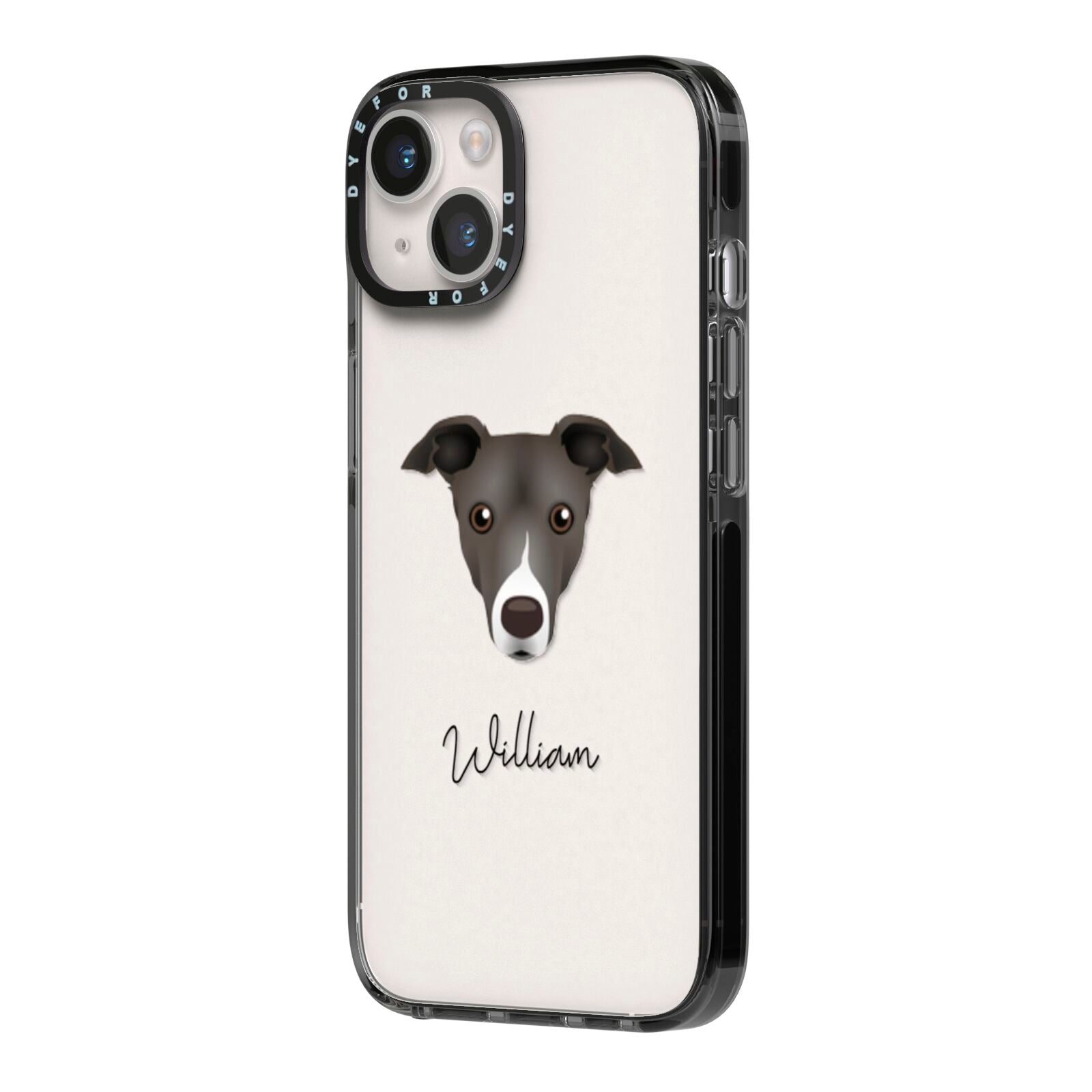 Italian Greyhound Personalised iPhone 14 Black Impact Case Side Angle on Silver phone