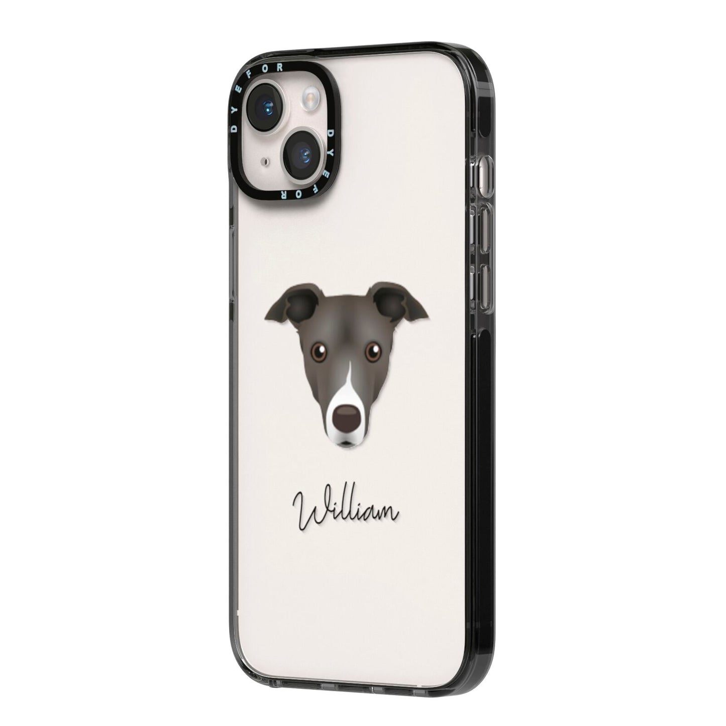 Italian Greyhound Personalised iPhone 14 Plus Black Impact Case Side Angle on Silver phone