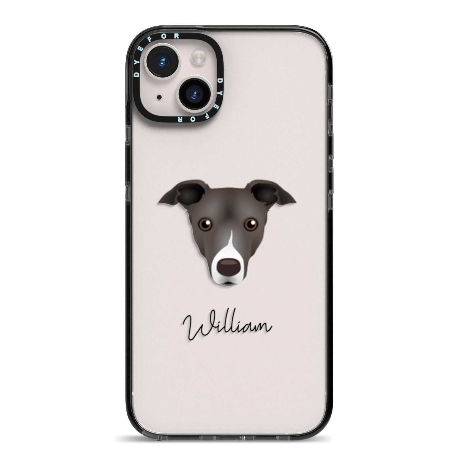 Italian Greyhound Personalised iPhone 14 Plus Black Impact Case on Silver phone