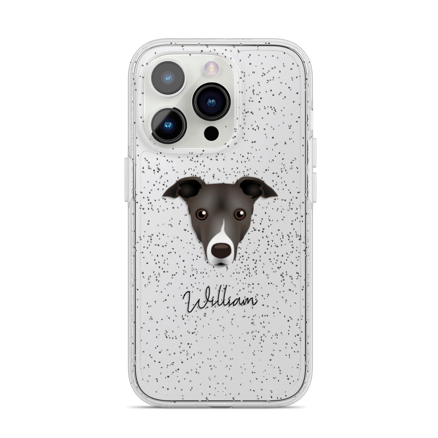 Italian Greyhound Personalised iPhone 14 Pro Glitter Tough Case Silver