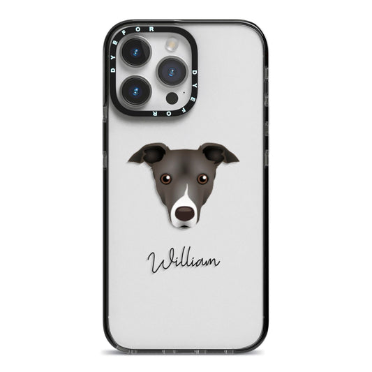 Italian Greyhound Personalised iPhone 14 Pro Max Black Impact Case on Silver phone