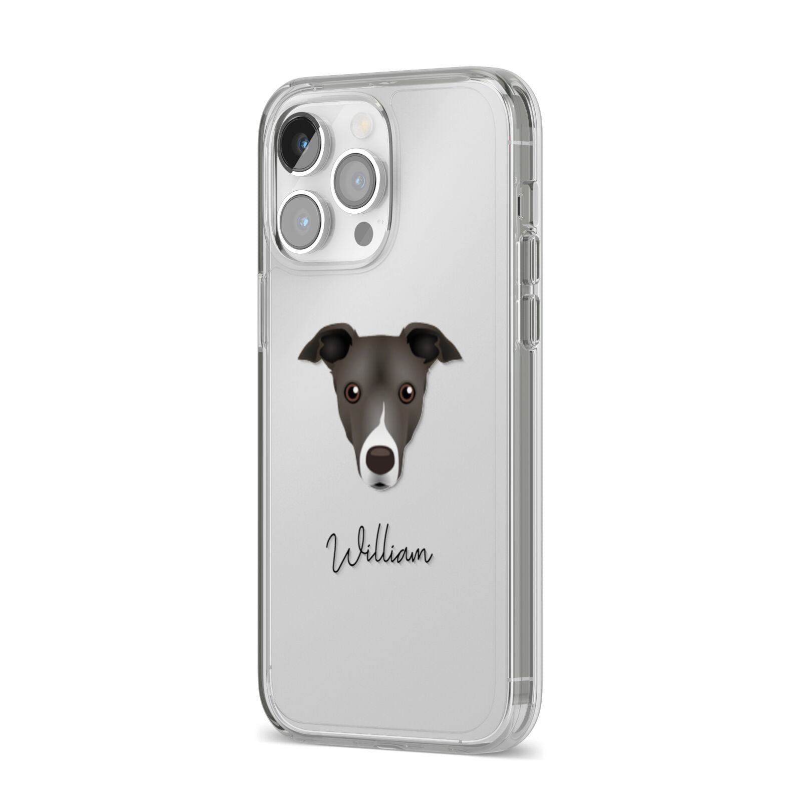 Italian Greyhound Personalised iPhone 14 Pro Max Clear Tough Case Silver Angled Image
