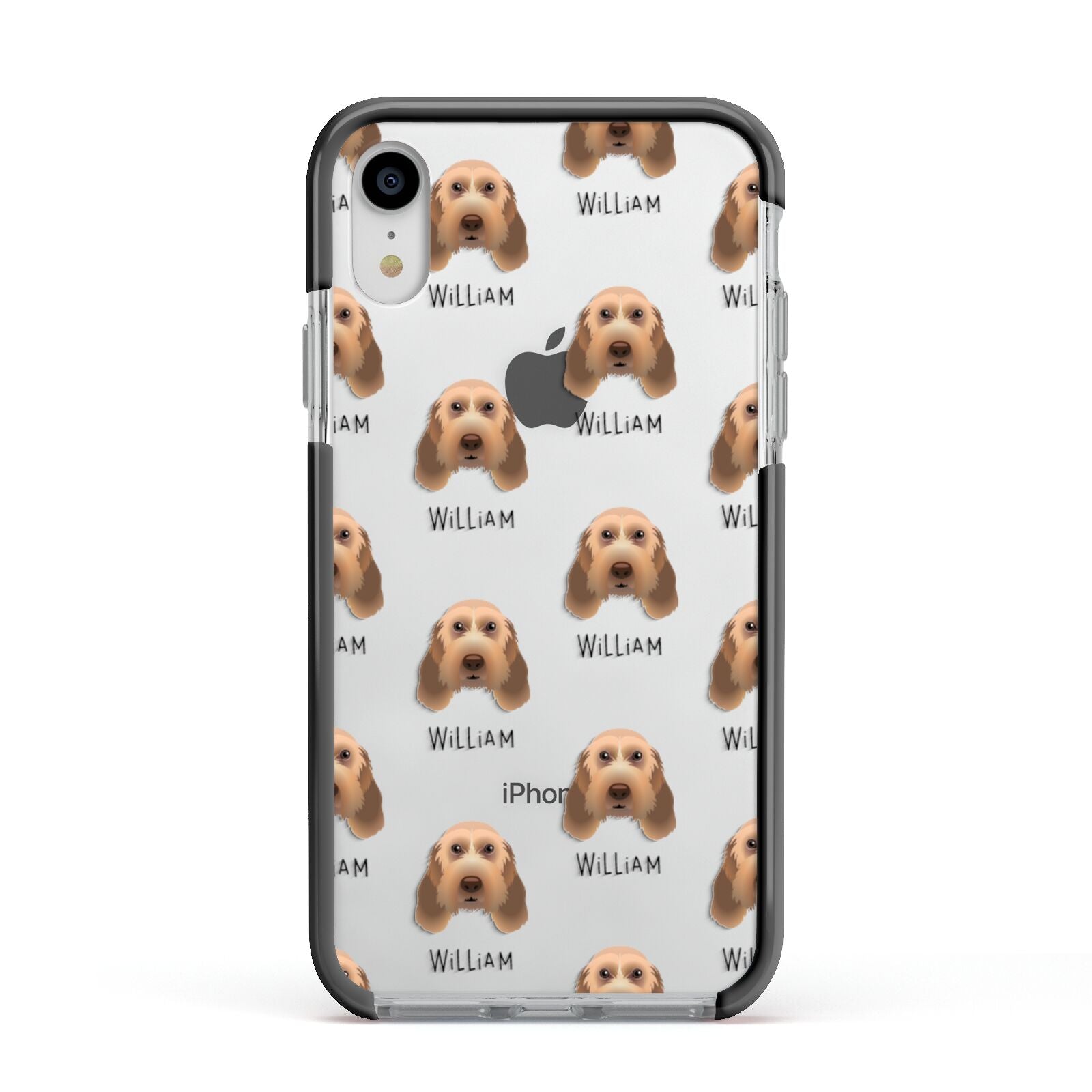 Italian Spinone Icon with Name Apple iPhone XR Impact Case Black Edge on Silver Phone