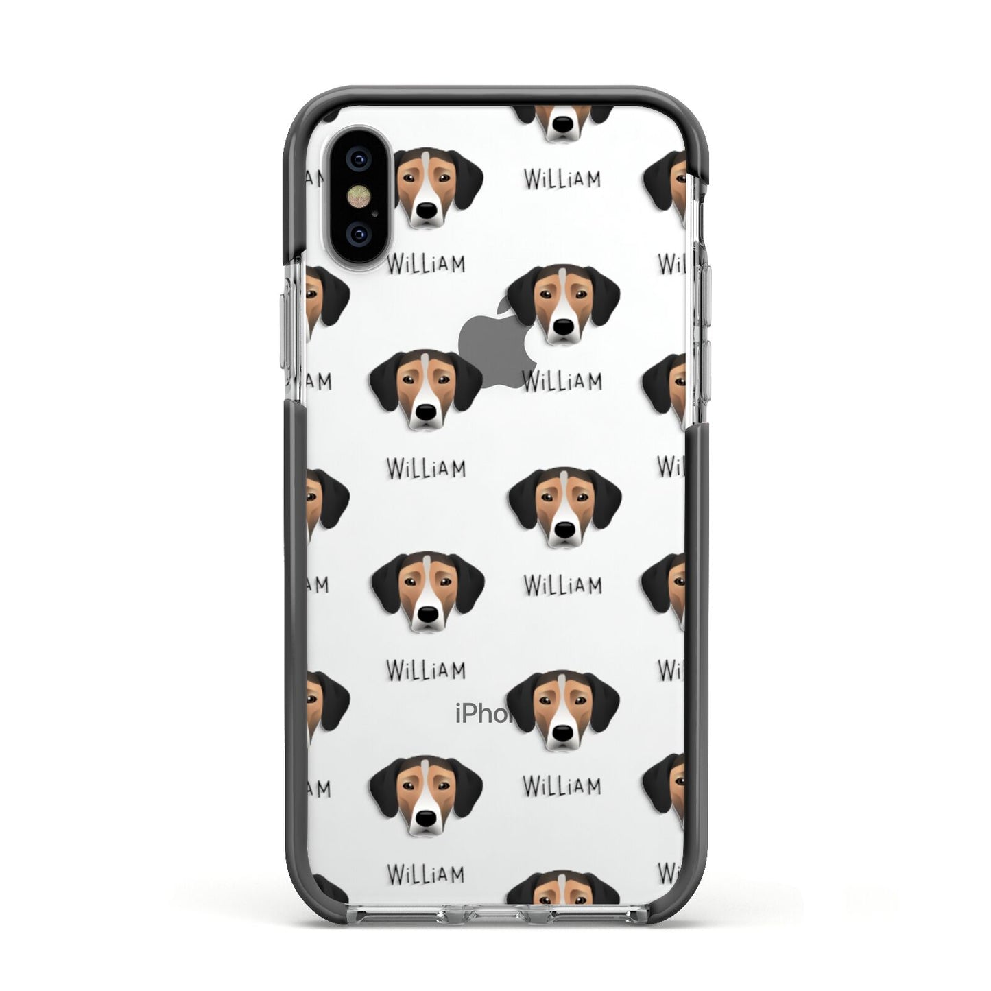 Jack A Bee Icon with Name Apple iPhone Xs Impact Case Black Edge on Silver Phone