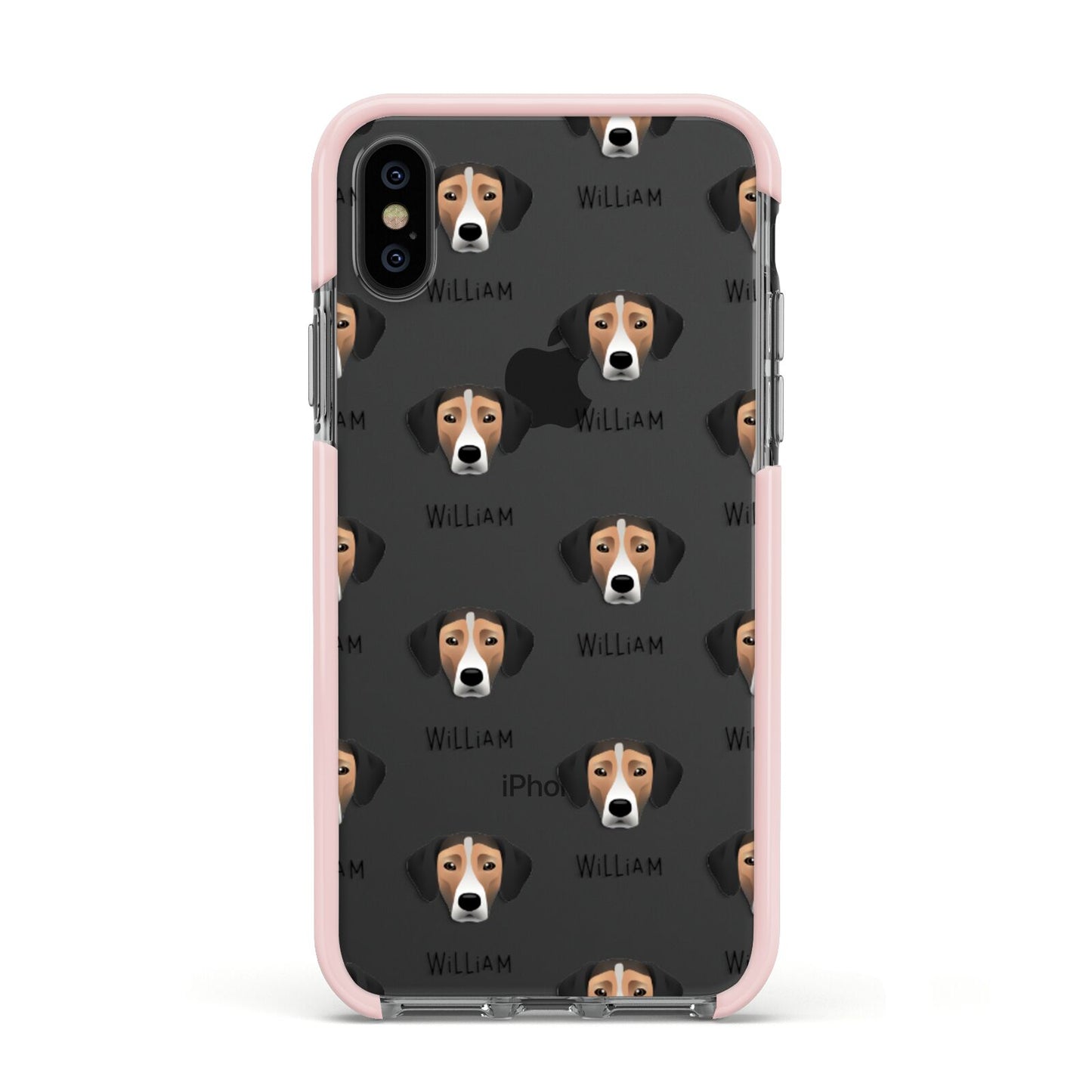 Jack A Bee Icon with Name Apple iPhone Xs Impact Case Pink Edge on Black Phone
