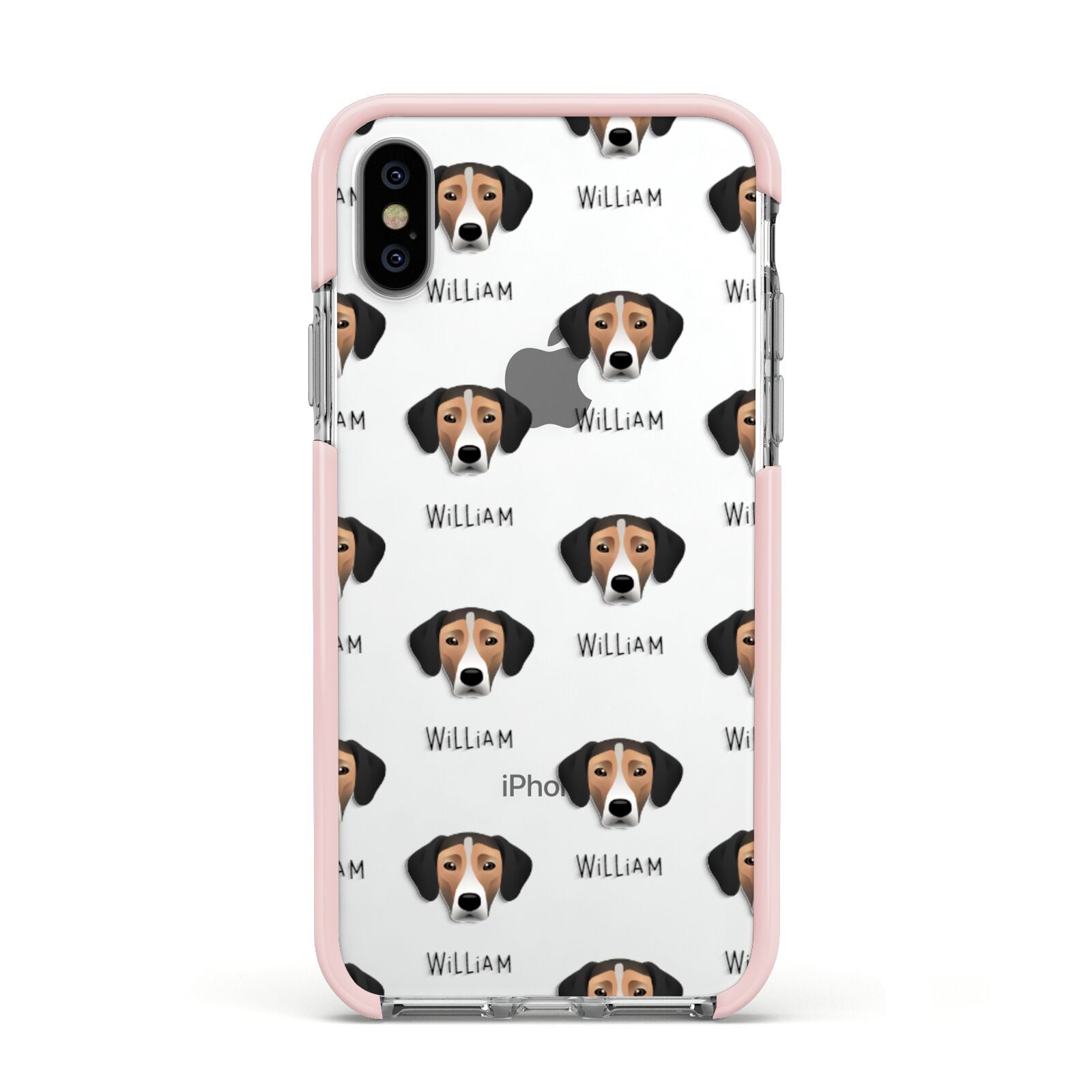 Jack A Bee Icon with Name Apple iPhone Xs Impact Case Pink Edge on Silver Phone