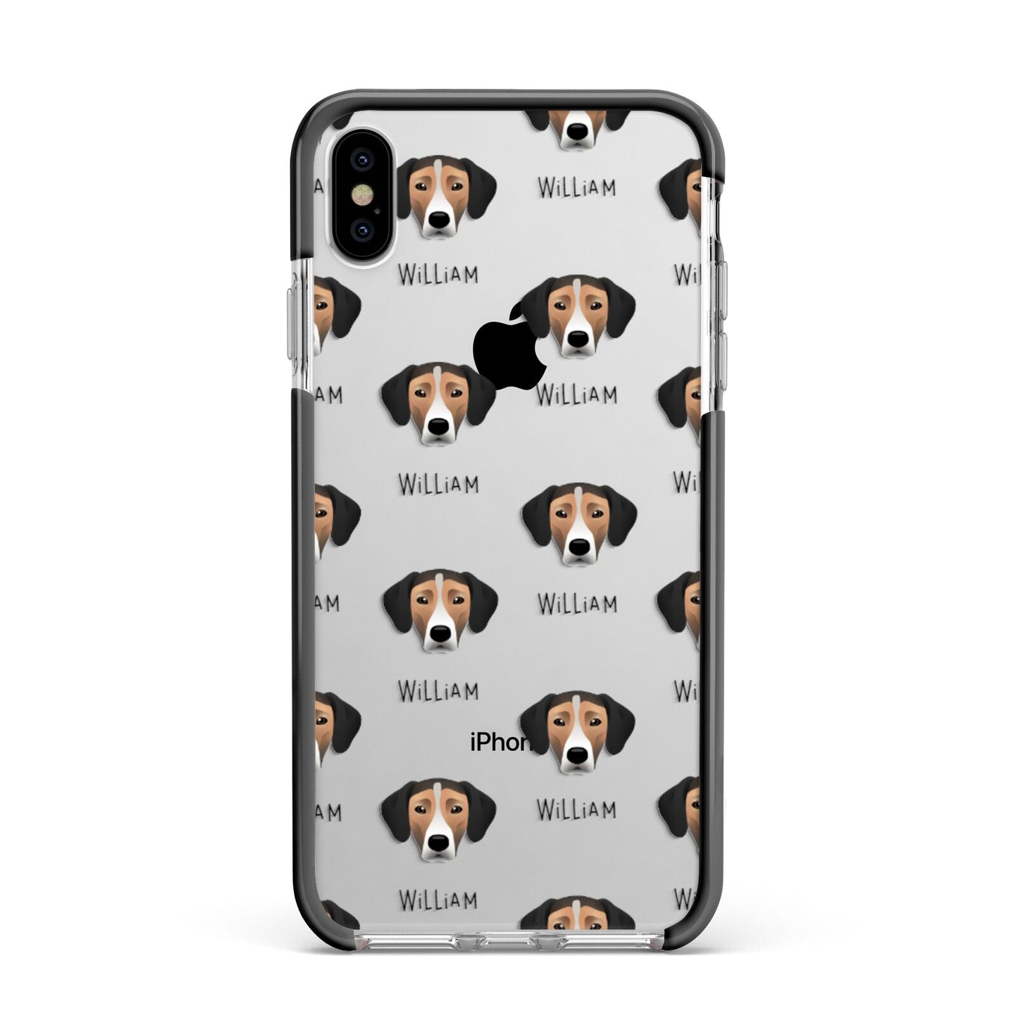 Jack A Bee Icon with Name Apple iPhone Xs Max Impact Case Black Edge on Silver Phone