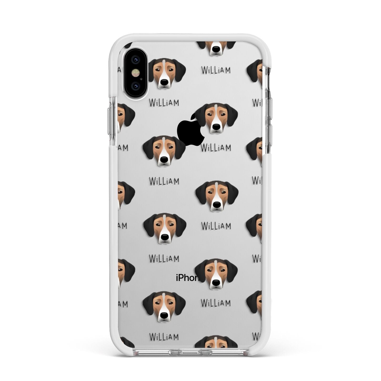 Jack A Bee Icon with Name Apple iPhone Xs Max Impact Case White Edge on Silver Phone