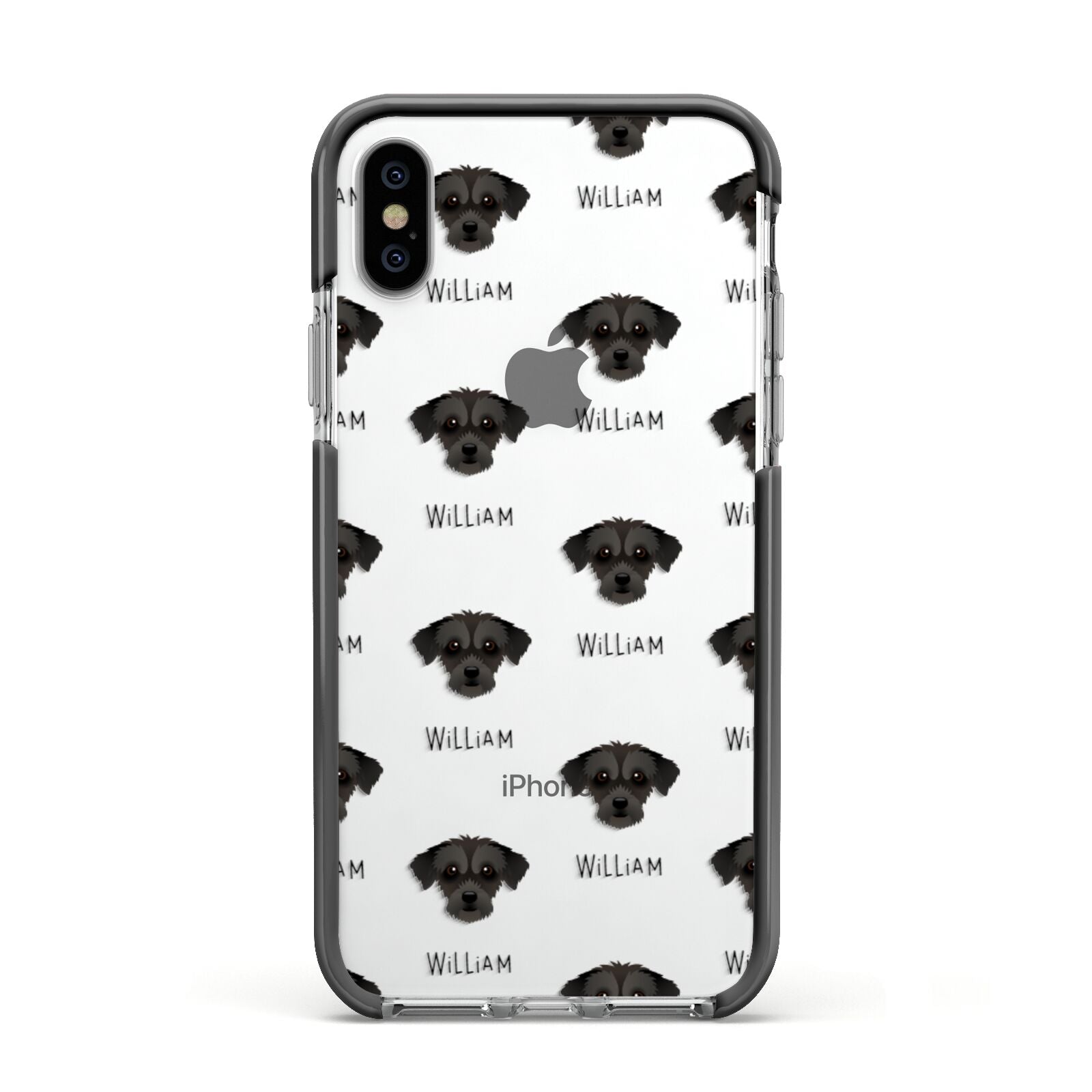 Jack A Poo Icon with Name Apple iPhone Xs Impact Case Black Edge on Silver Phone