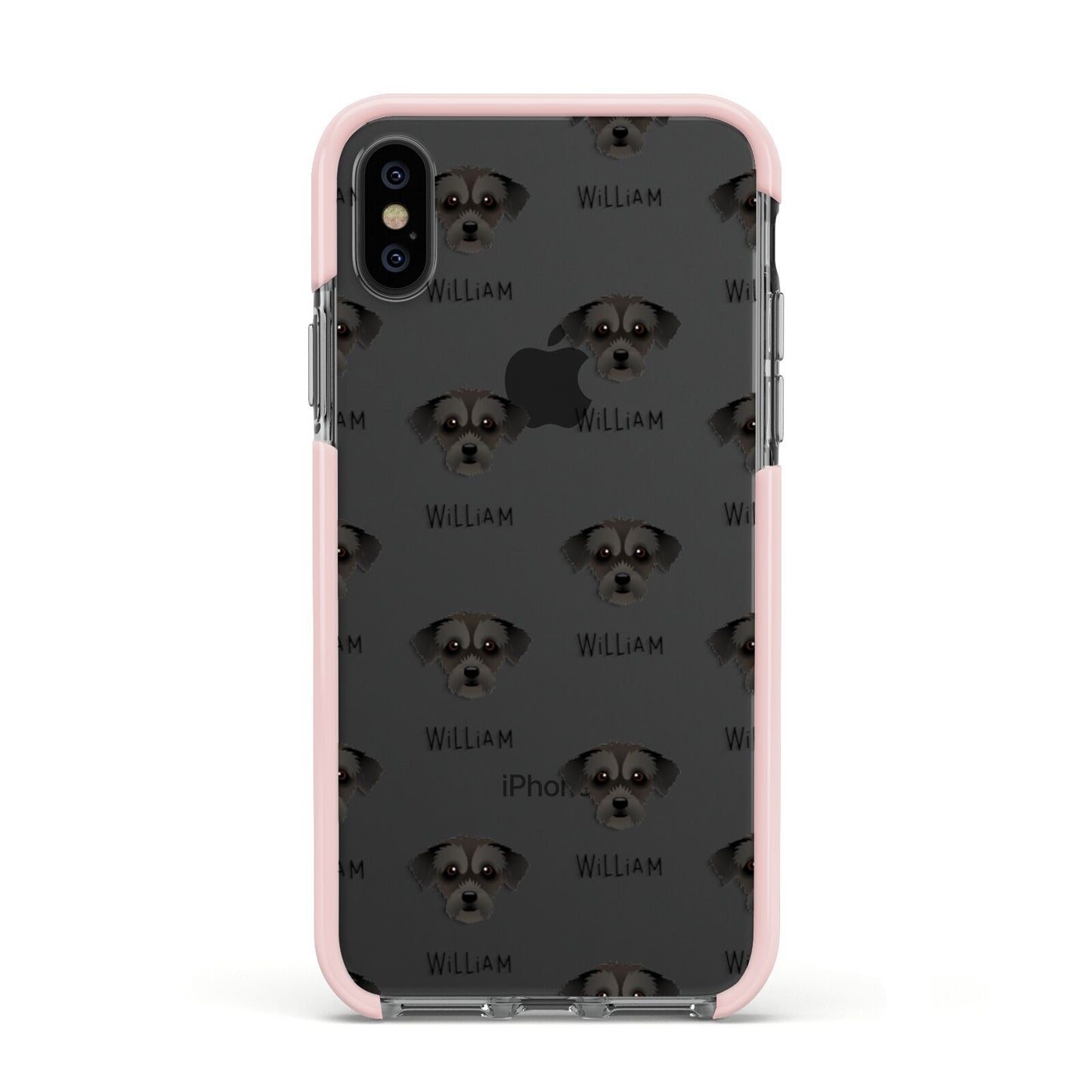 Jack A Poo Icon with Name Apple iPhone Xs Impact Case Pink Edge on Black Phone