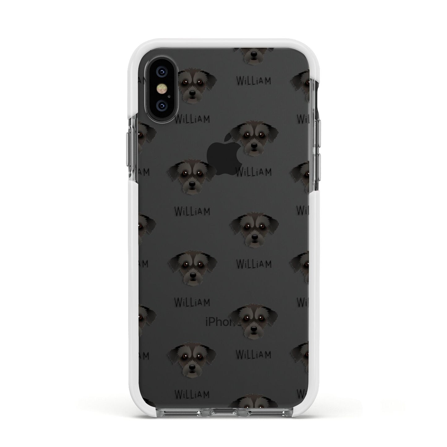 Jack A Poo Icon with Name Apple iPhone Xs Impact Case White Edge on Black Phone