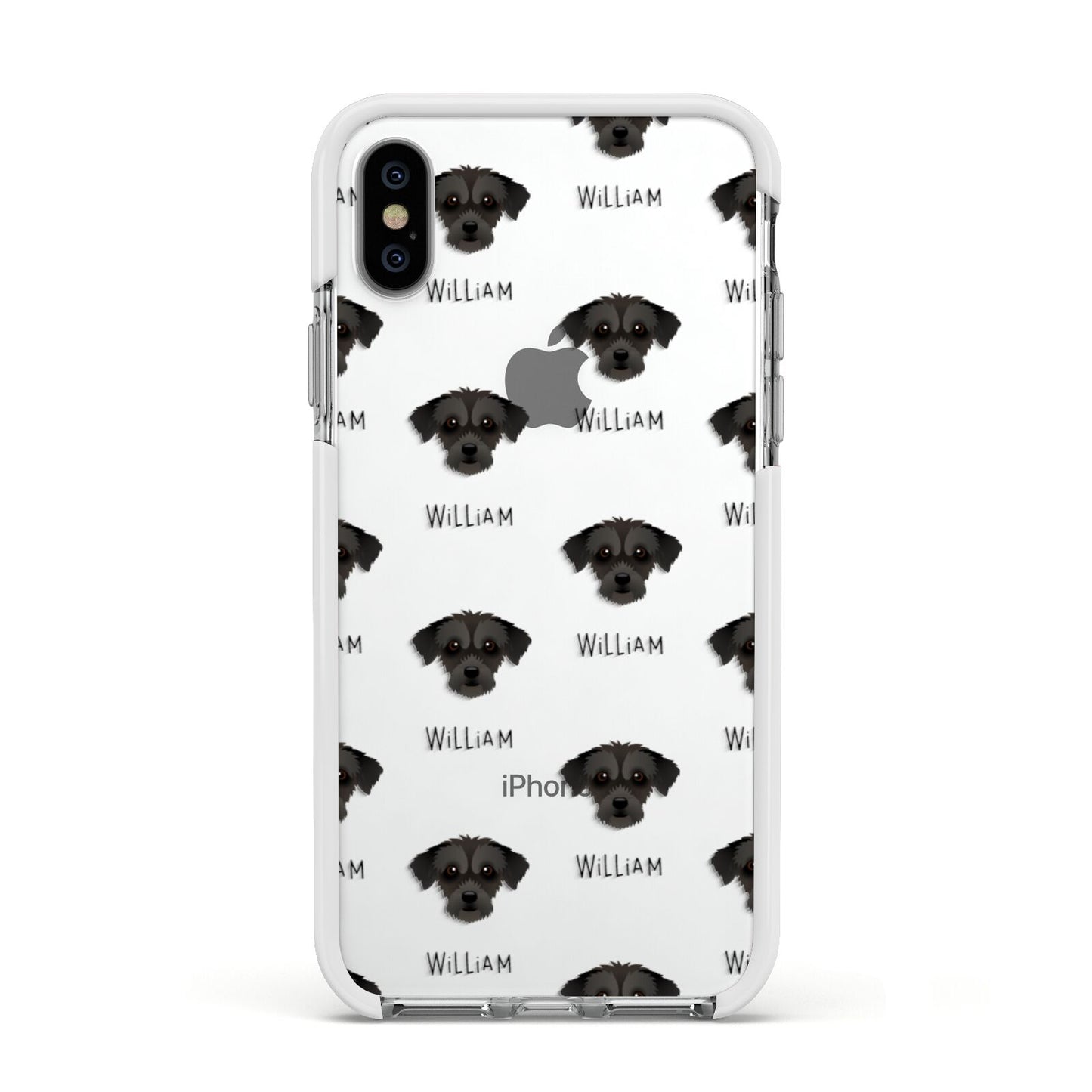 Jack A Poo Icon with Name Apple iPhone Xs Impact Case White Edge on Silver Phone