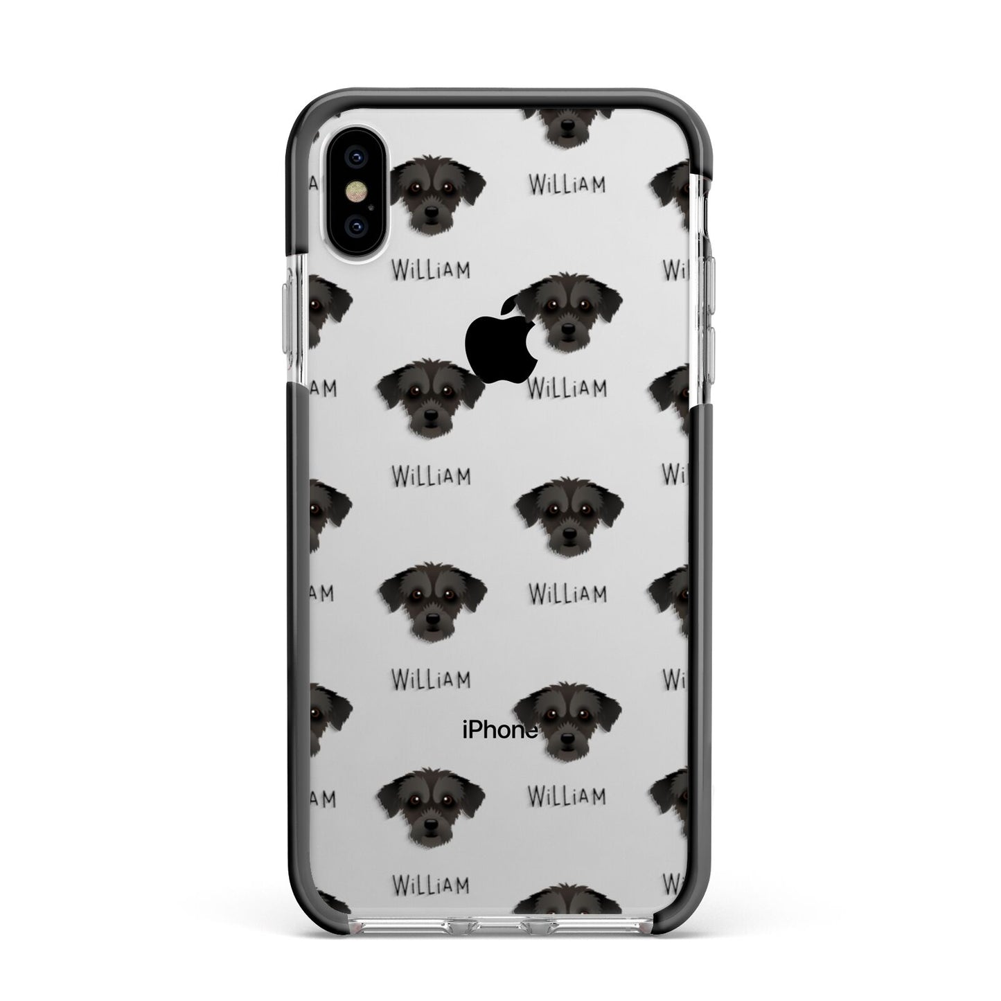 Jack A Poo Icon with Name Apple iPhone Xs Max Impact Case Black Edge on Silver Phone