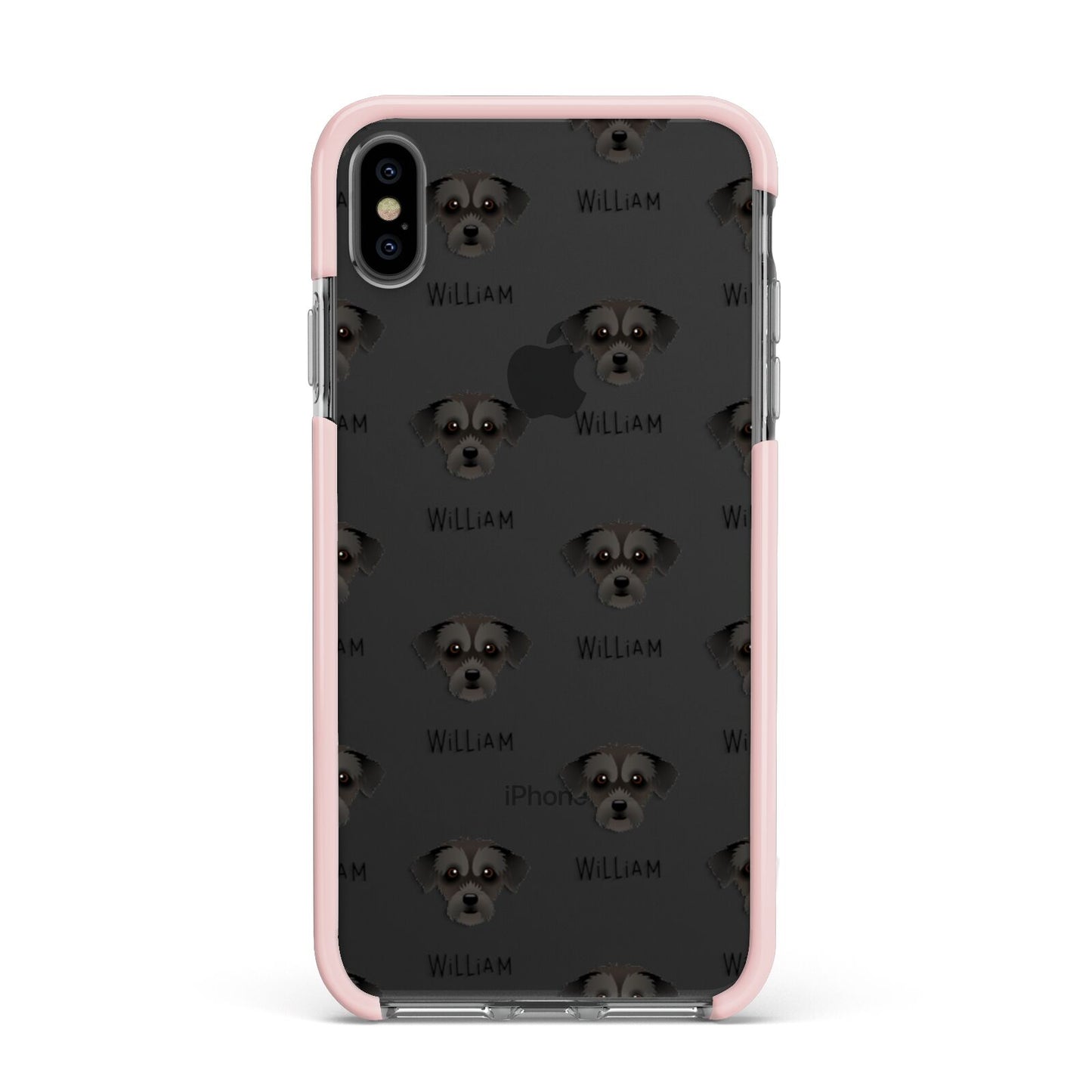 Jack A Poo Icon with Name Apple iPhone Xs Max Impact Case Pink Edge on Black Phone