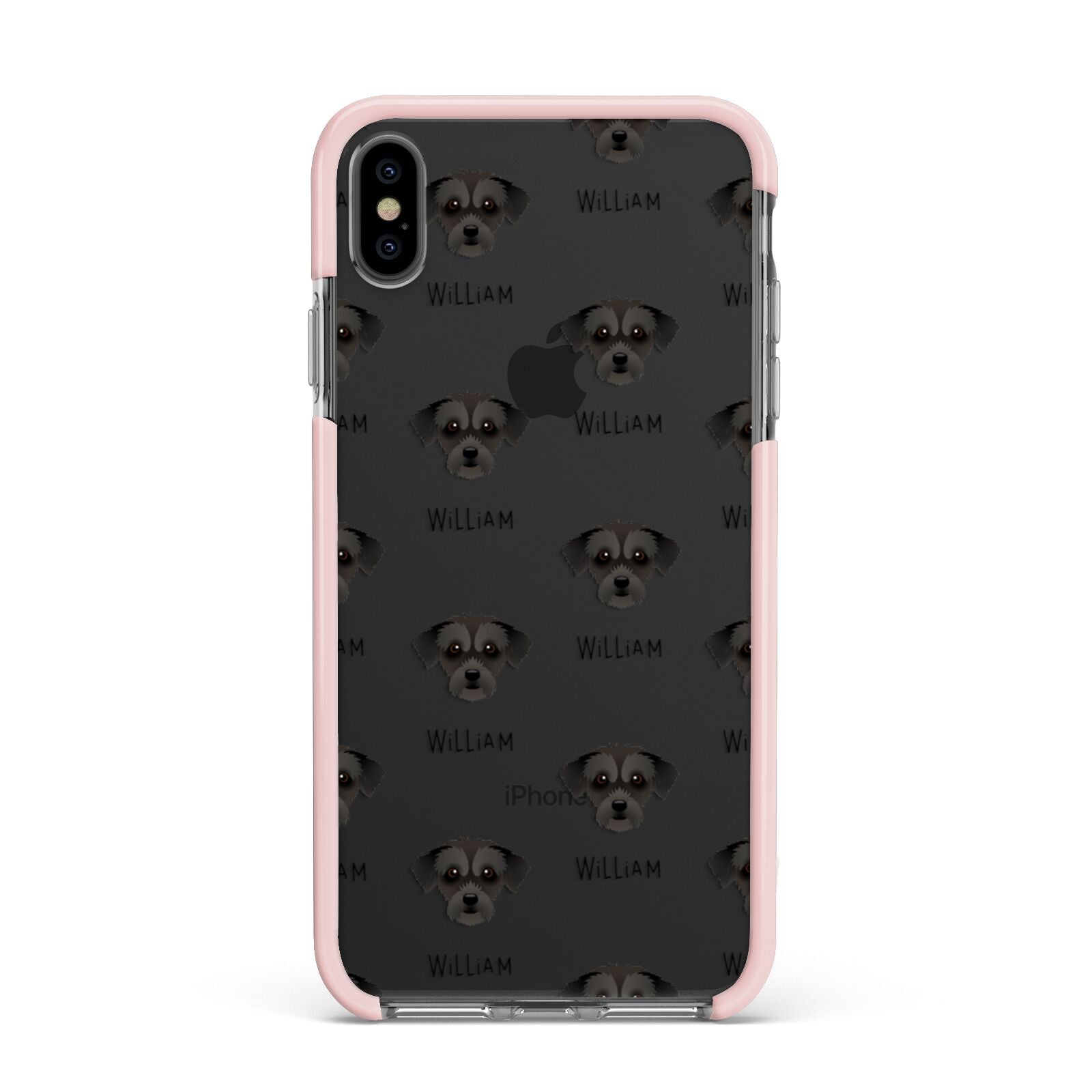 Jack A Poo Icon with Name Apple iPhone Xs Max Impact Case Pink Edge on Black Phone