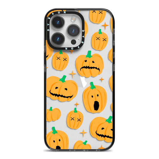 Jack O Lanterns with Transparent Background iPhone 14 Pro Max Black Impact Case on Silver phone