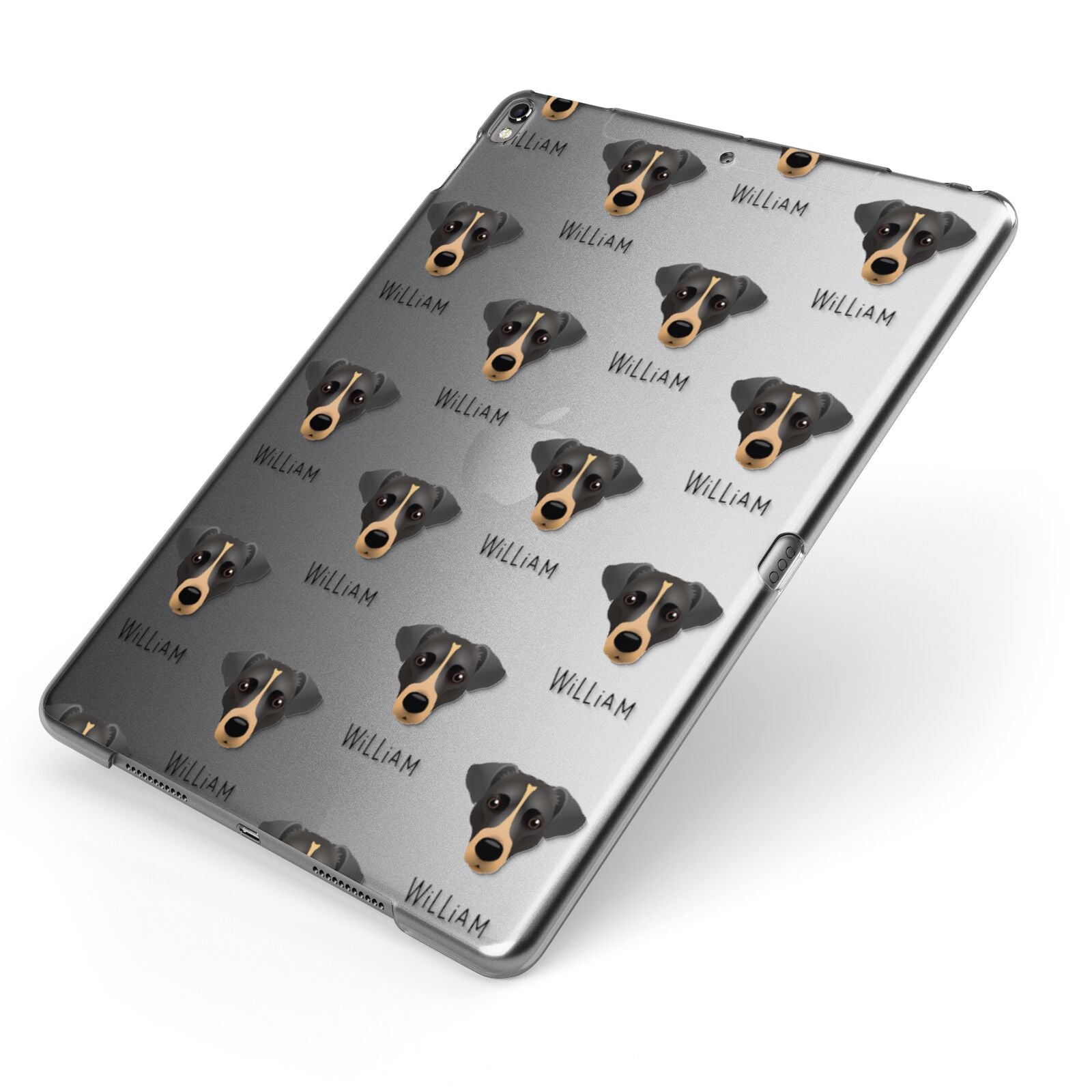 Jack Russell Terrier Icon with Name Apple iPad Case on Grey iPad Side View