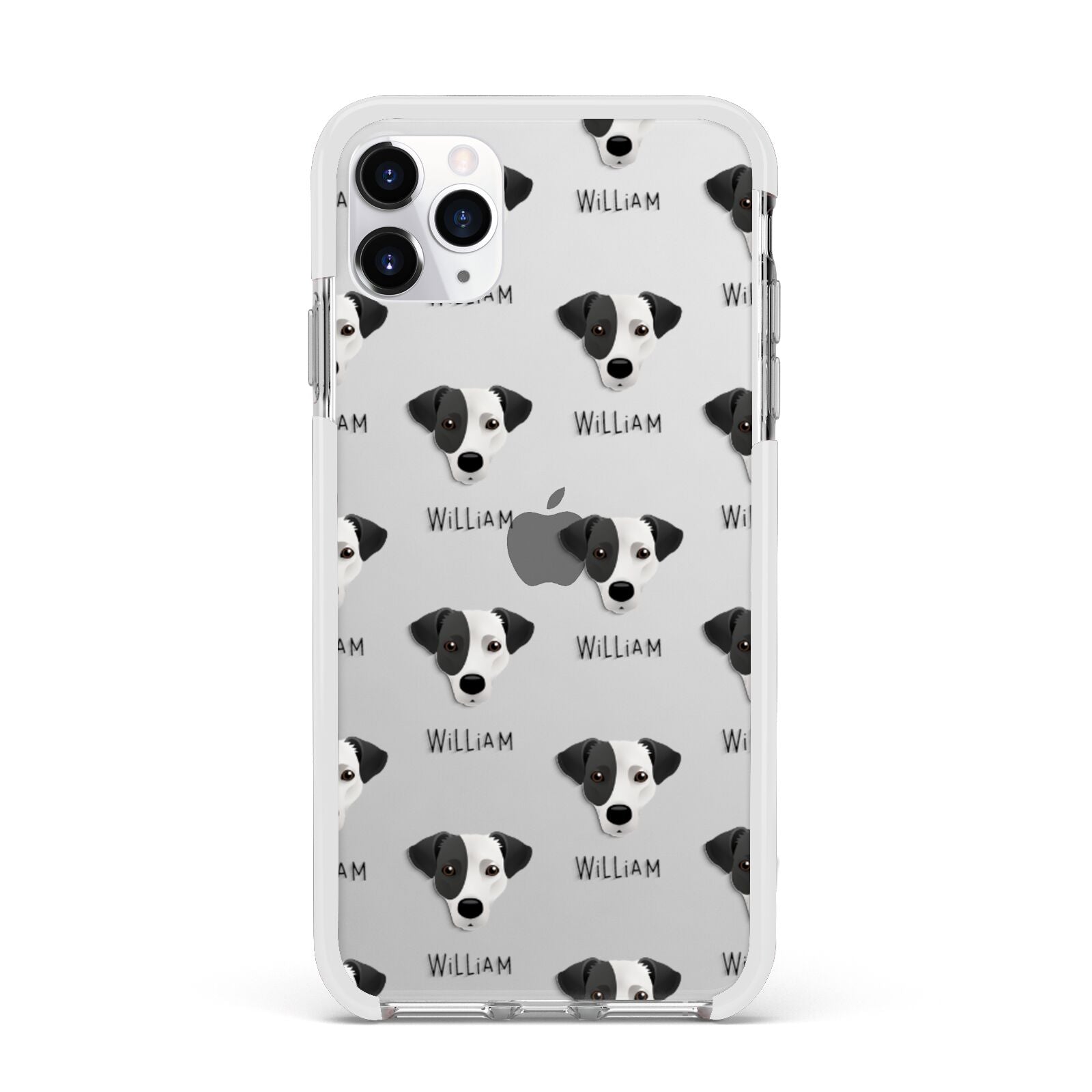 Jack Russell Terrier Icon with Name Apple iPhone 11 Pro Max in Silver with White Impact Case
