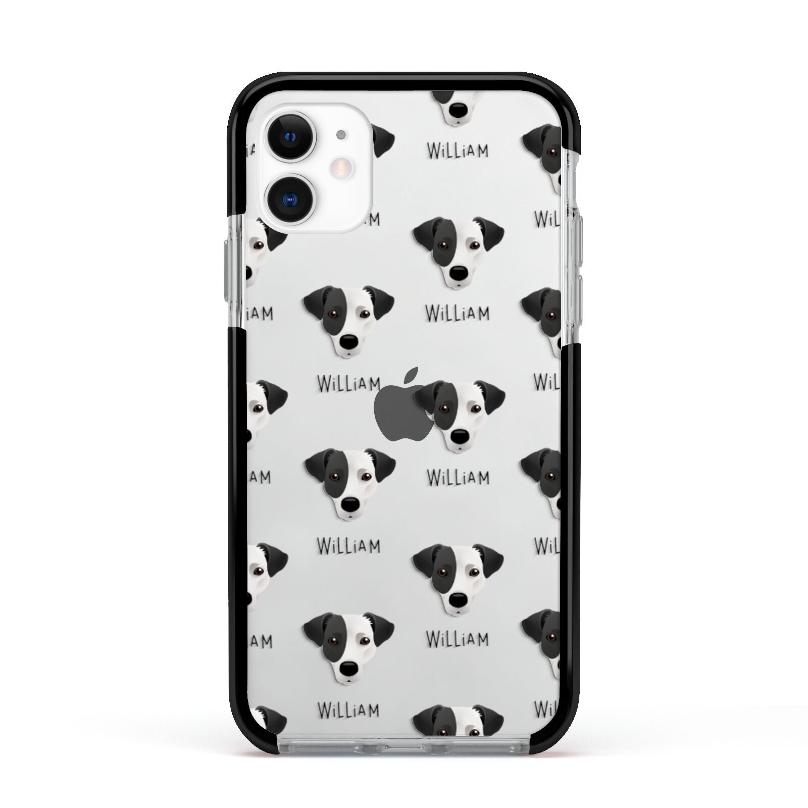 Jack Russell Terrier Icon with Name Apple iPhone 11 in White with Black Impact Case