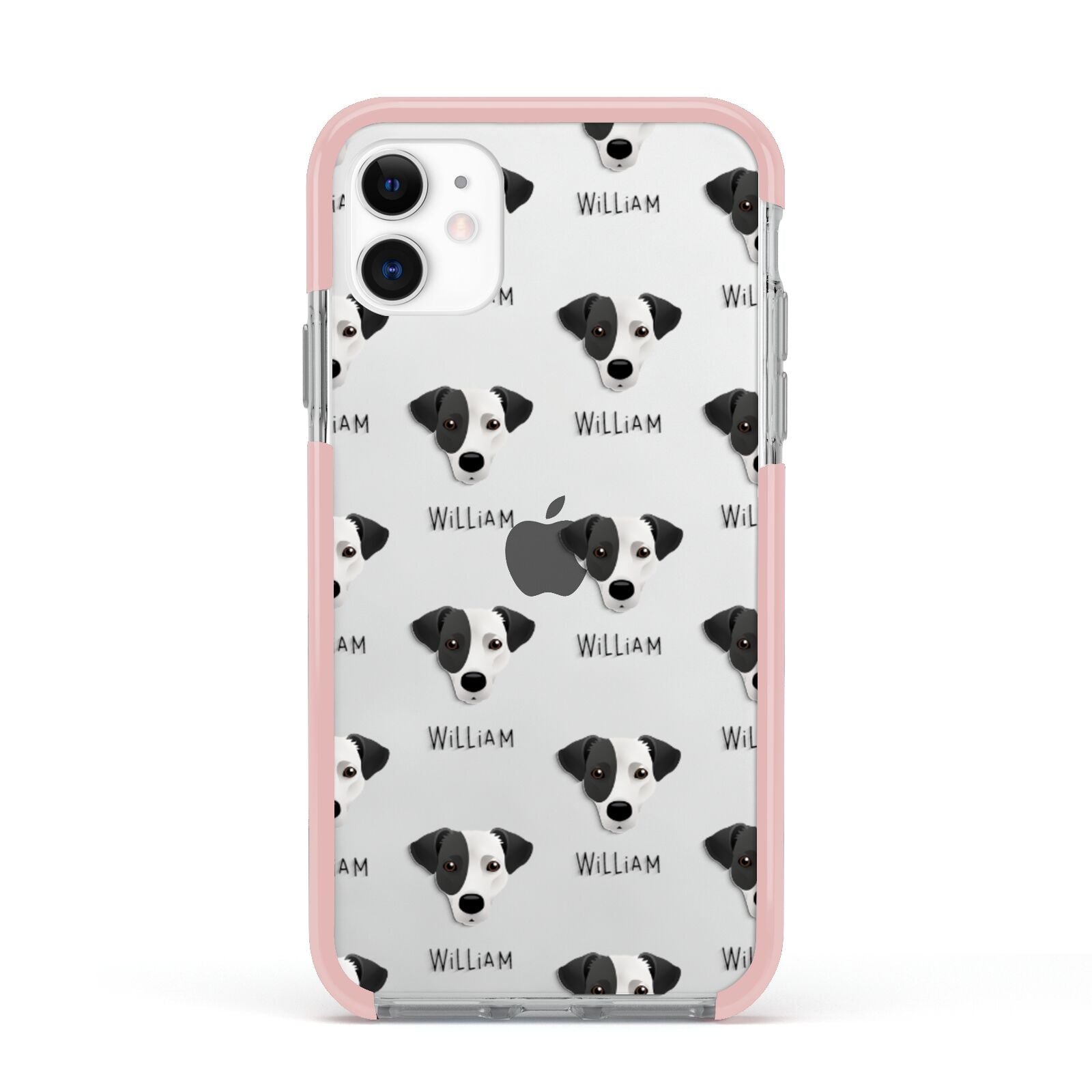 Jack Russell Terrier Icon with Name Apple iPhone 11 in White with Pink Impact Case