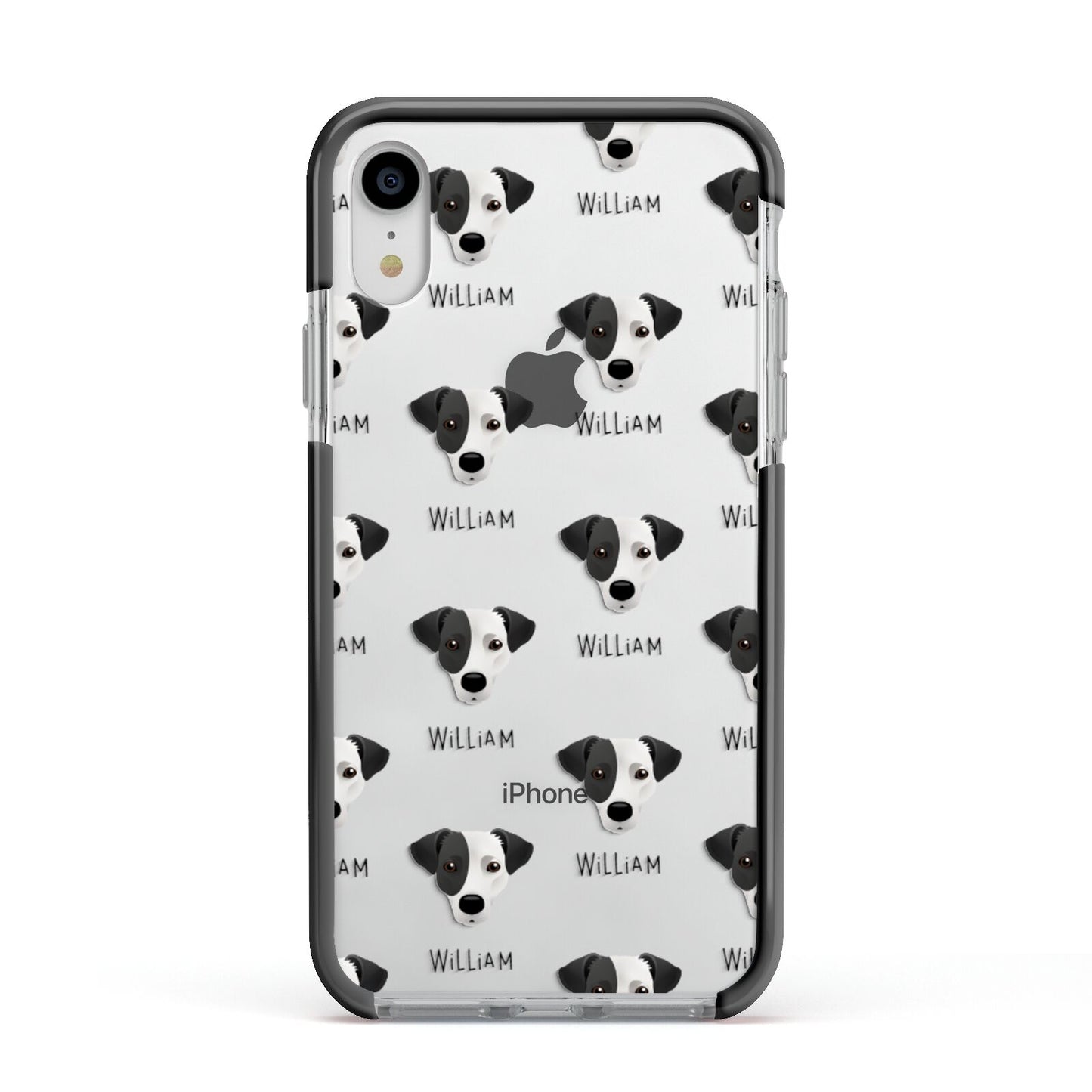 Jack Russell Terrier Icon with Name Apple iPhone XR Impact Case Black Edge on Silver Phone