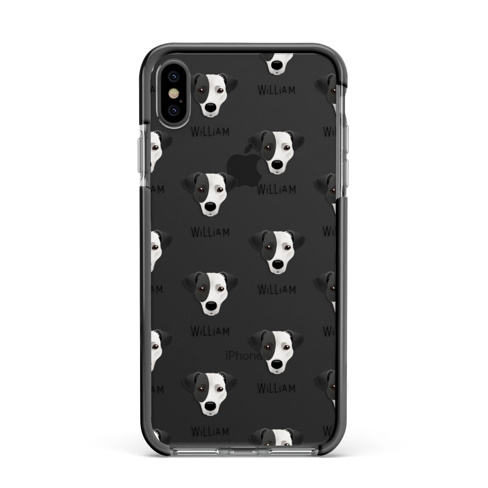 Jack Russell Terrier Icon with Name Apple iPhone Xs Max Impact Case Black Edge on Black Phone