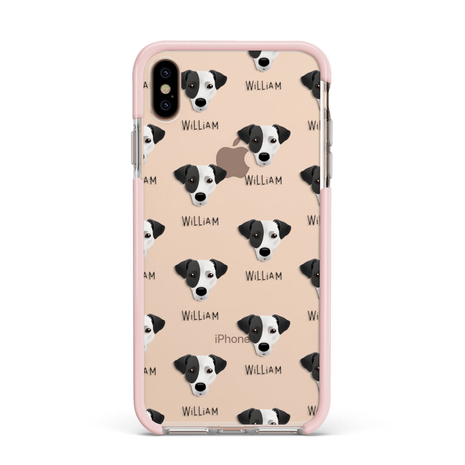 Jack Russell Terrier Icon with Name Apple iPhone Xs Max Impact Case Pink Edge on Gold Phone