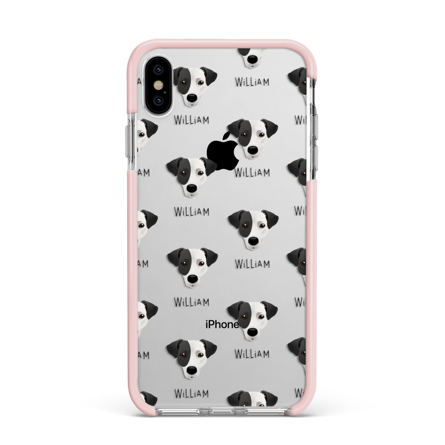 Jack Russell Terrier Icon with Name Apple iPhone Xs Max Impact Case Pink Edge on Silver Phone