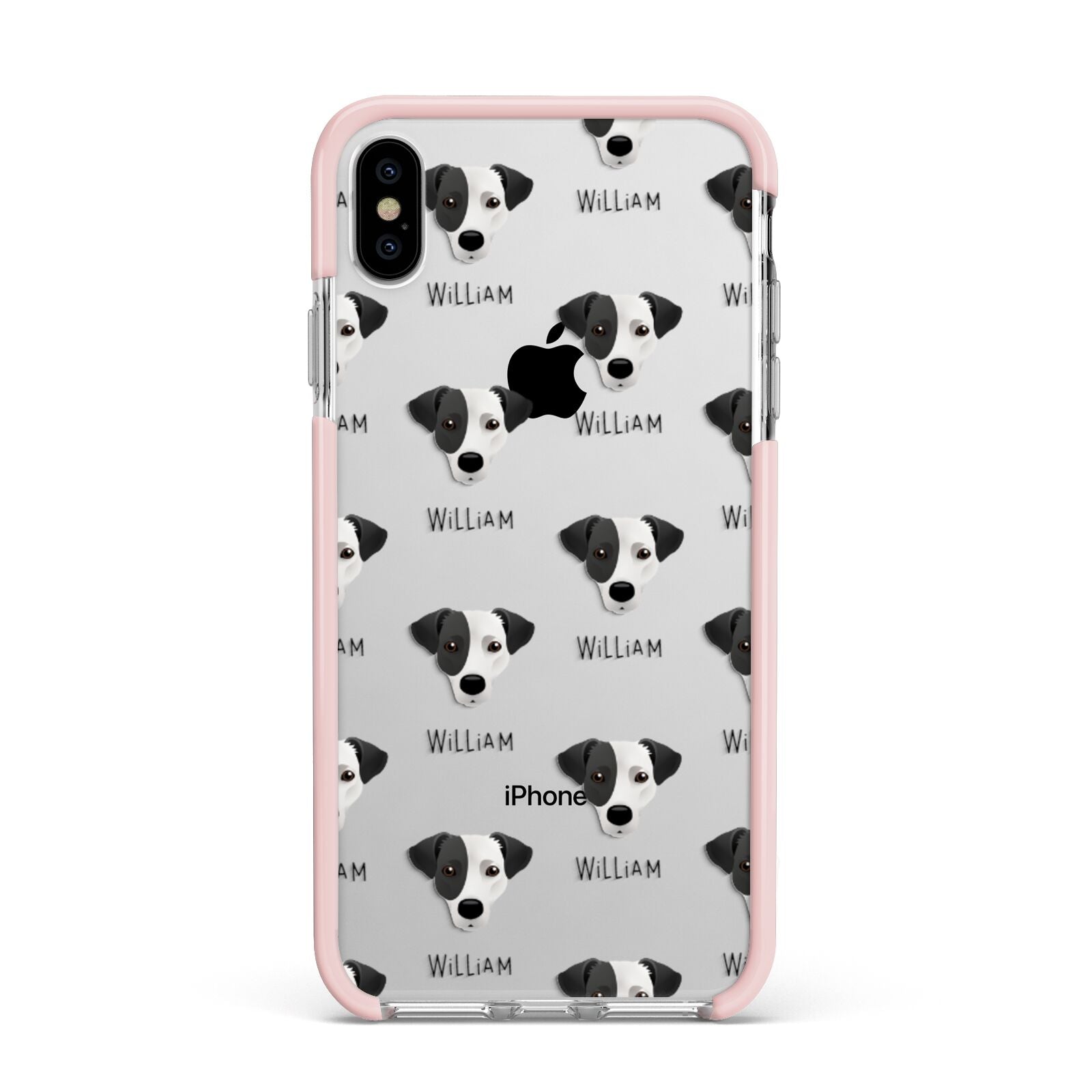 Jack Russell Terrier Icon with Name Apple iPhone Xs Max Impact Case Pink Edge on Silver Phone