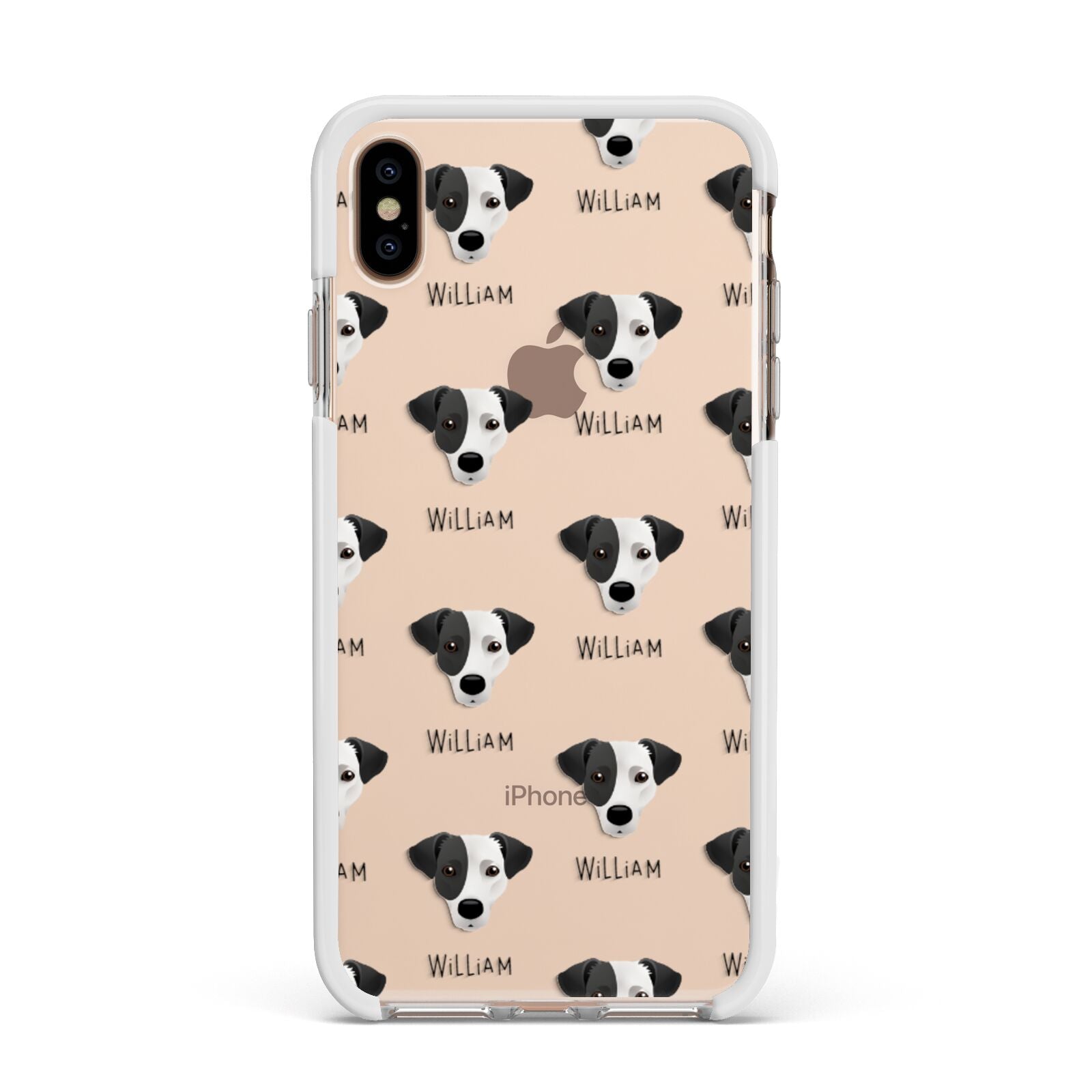 Jack Russell Terrier Icon with Name Apple iPhone Xs Max Impact Case White Edge on Gold Phone