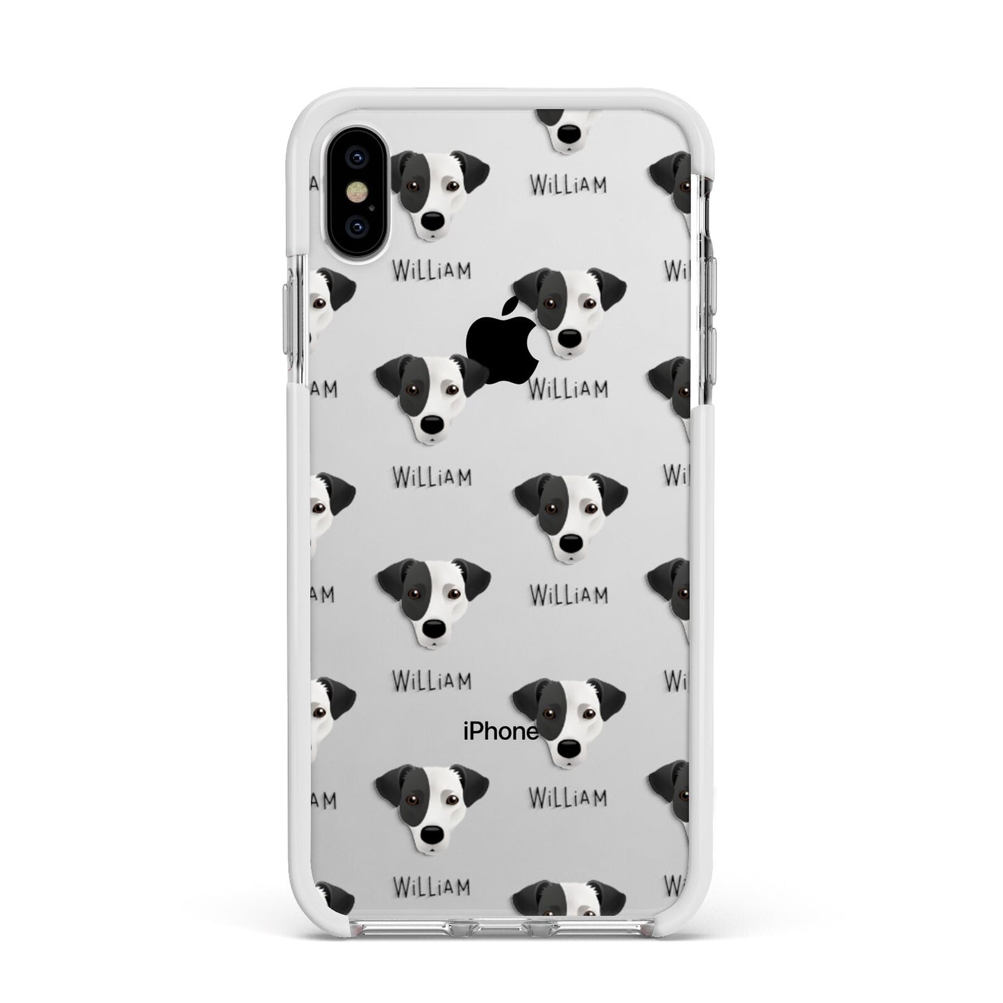 Jack Russell Terrier Icon with Name Apple iPhone Xs Max Impact Case White Edge on Silver Phone
