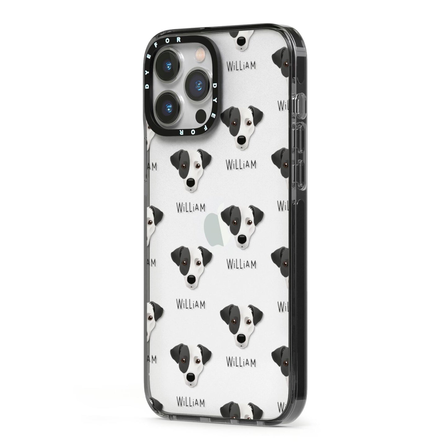 Jack Russell Terrier Icon with Name iPhone 13 Pro Max Black Impact Case Side Angle on Silver phone