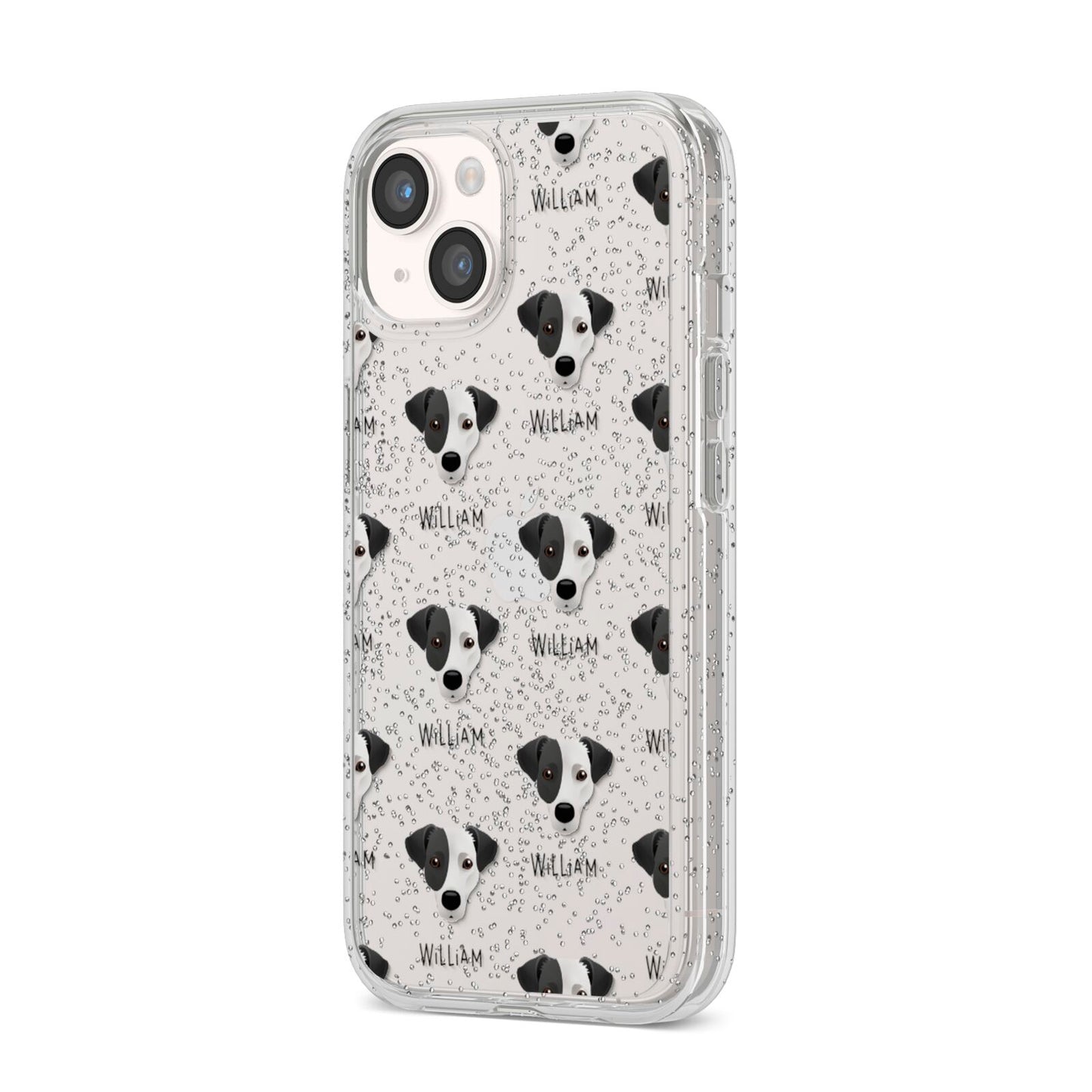 Jack Russell Terrier Icon with Name iPhone 14 Glitter Tough Case Starlight Angled Image