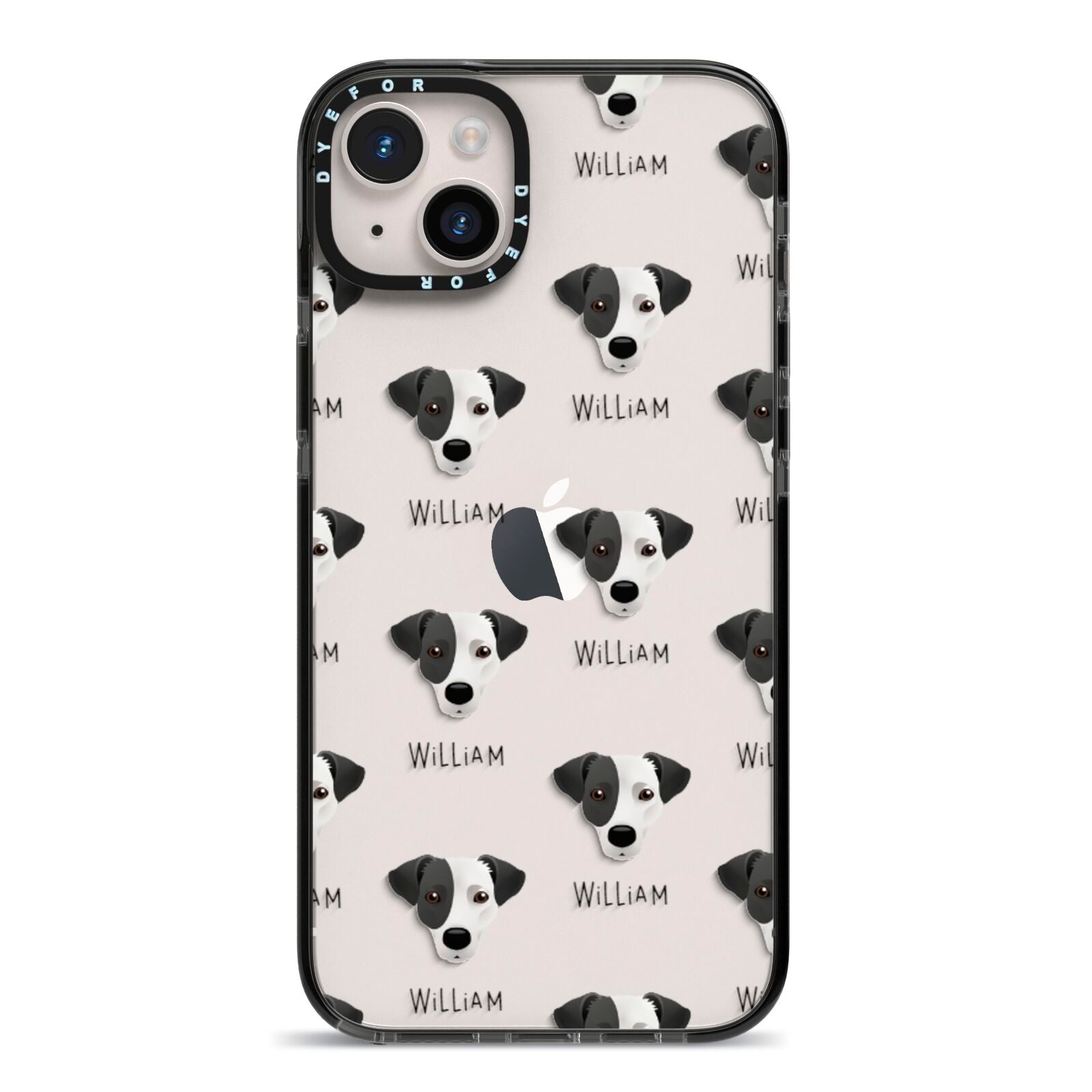 Jack Russell Terrier Icon with Name iPhone 14 Plus Black Impact Case on Silver phone