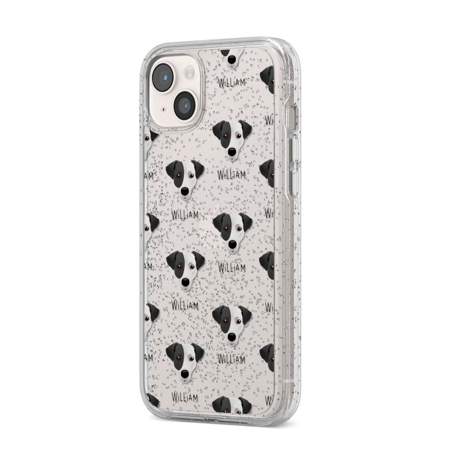 Jack Russell Terrier Icon with Name iPhone 14 Plus Glitter Tough Case Starlight Angled Image